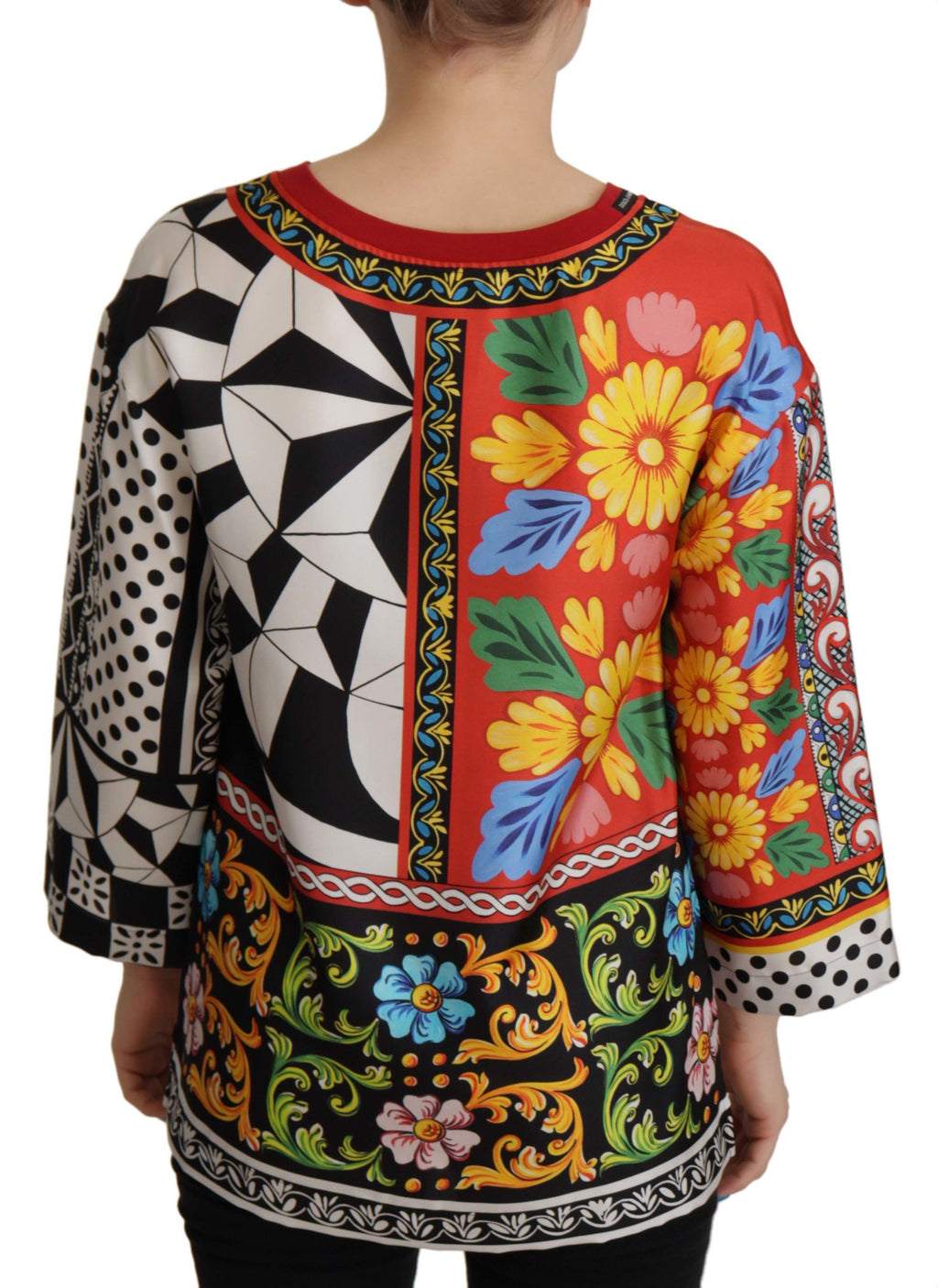 Dolce &amp; Gabbana Seidenbluse mit Rundhalsausschnitt und barockem Blumenmuster