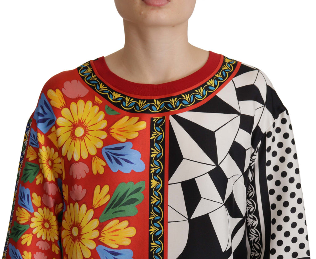 Dolce &amp; Gabbana Seidenbluse mit Rundhalsausschnitt und barockem Blumenmuster