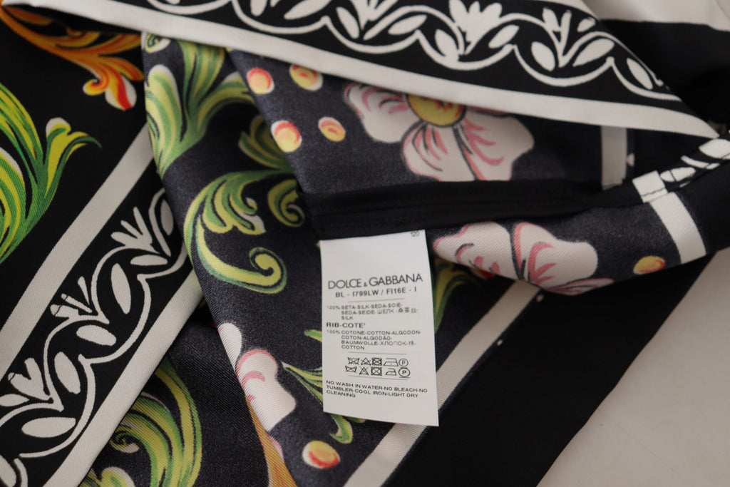 Dolce &amp; Gabbana Seidenbluse mit Rundhalsausschnitt und barockem Blumenmuster