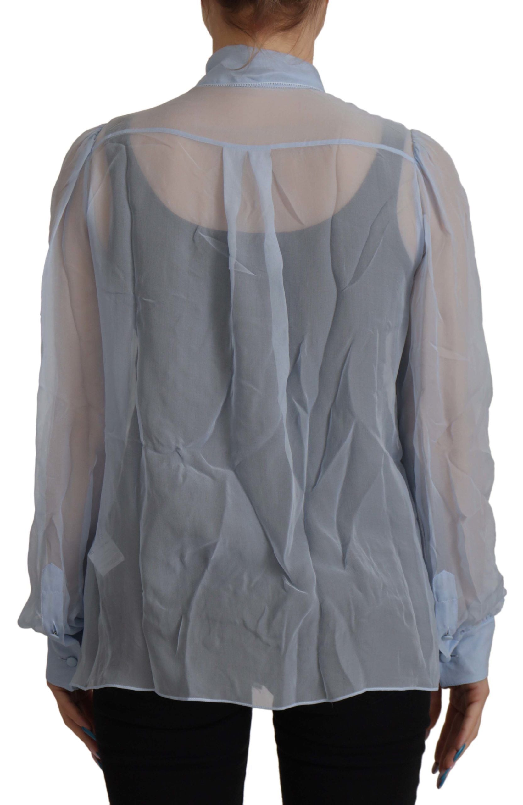 Dolce &amp; Gabbana – Elegante Seidenbluse mit Ascot-Kragen in Hellblau