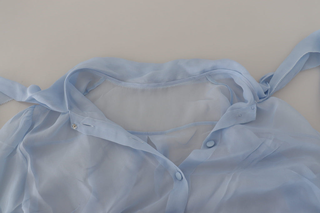 Dolce &amp; Gabbana – Elegante Seidenbluse mit Ascot-Kragen in Hellblau