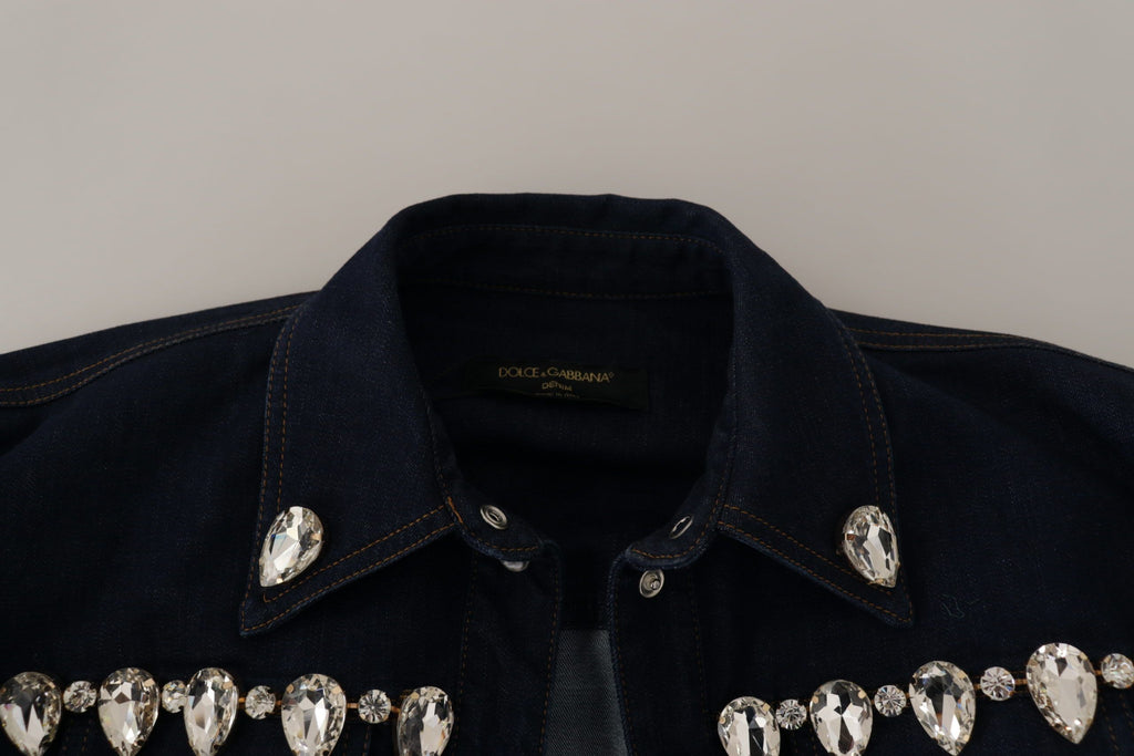 Dolce &amp; Gabbana Elegante Jeansjacke mit Kristallverzierung