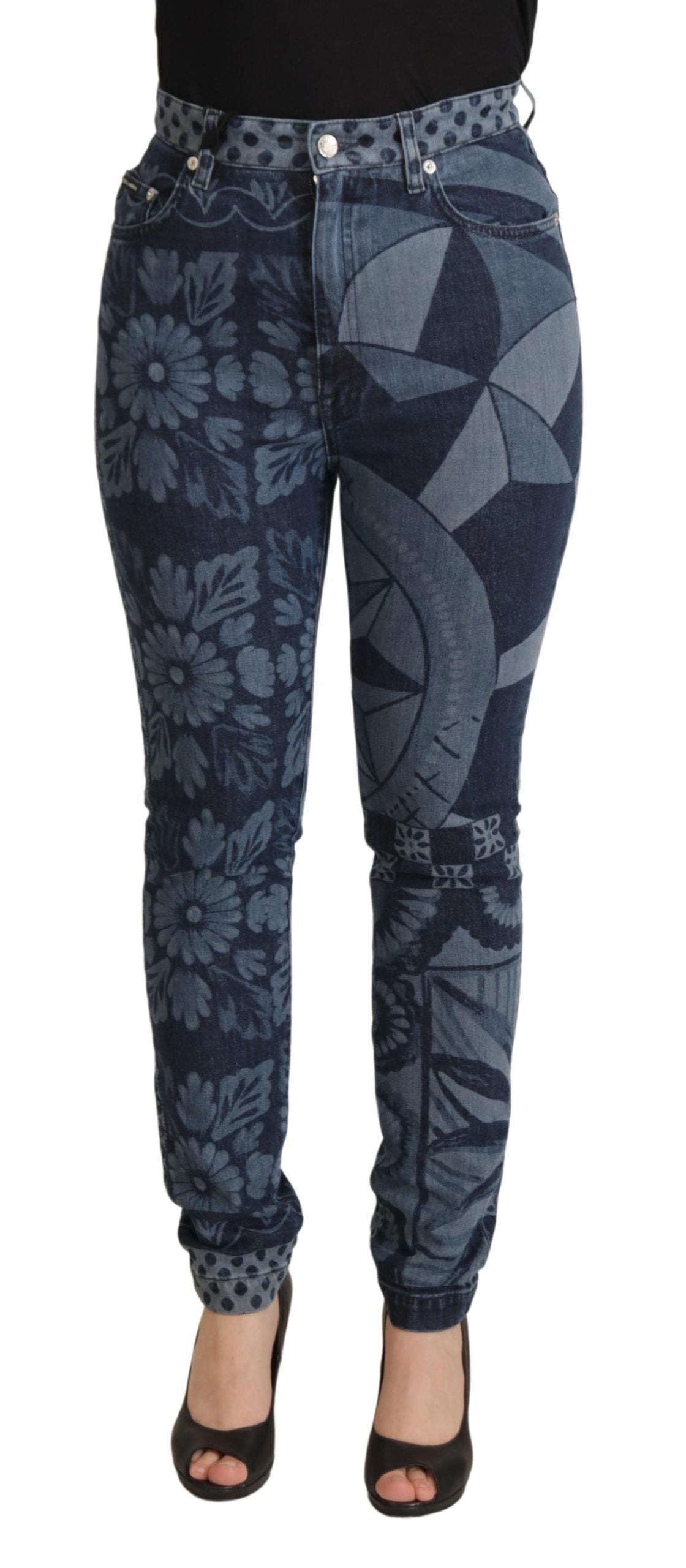 Dolce &amp; Gabbana Elegante Skinny Jeans mit Blumenmuster und hoher Taille