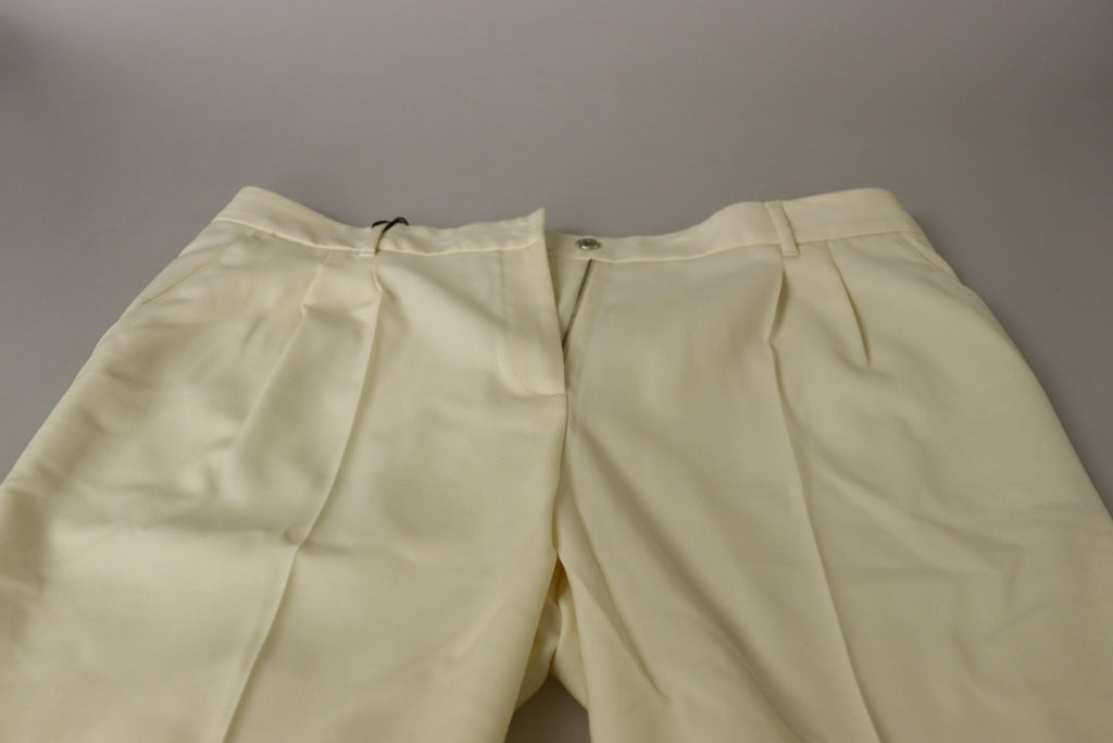 Dolce &amp; Gabbana Elegante elfenbeinfarbene Wollhose mit hoher Taille