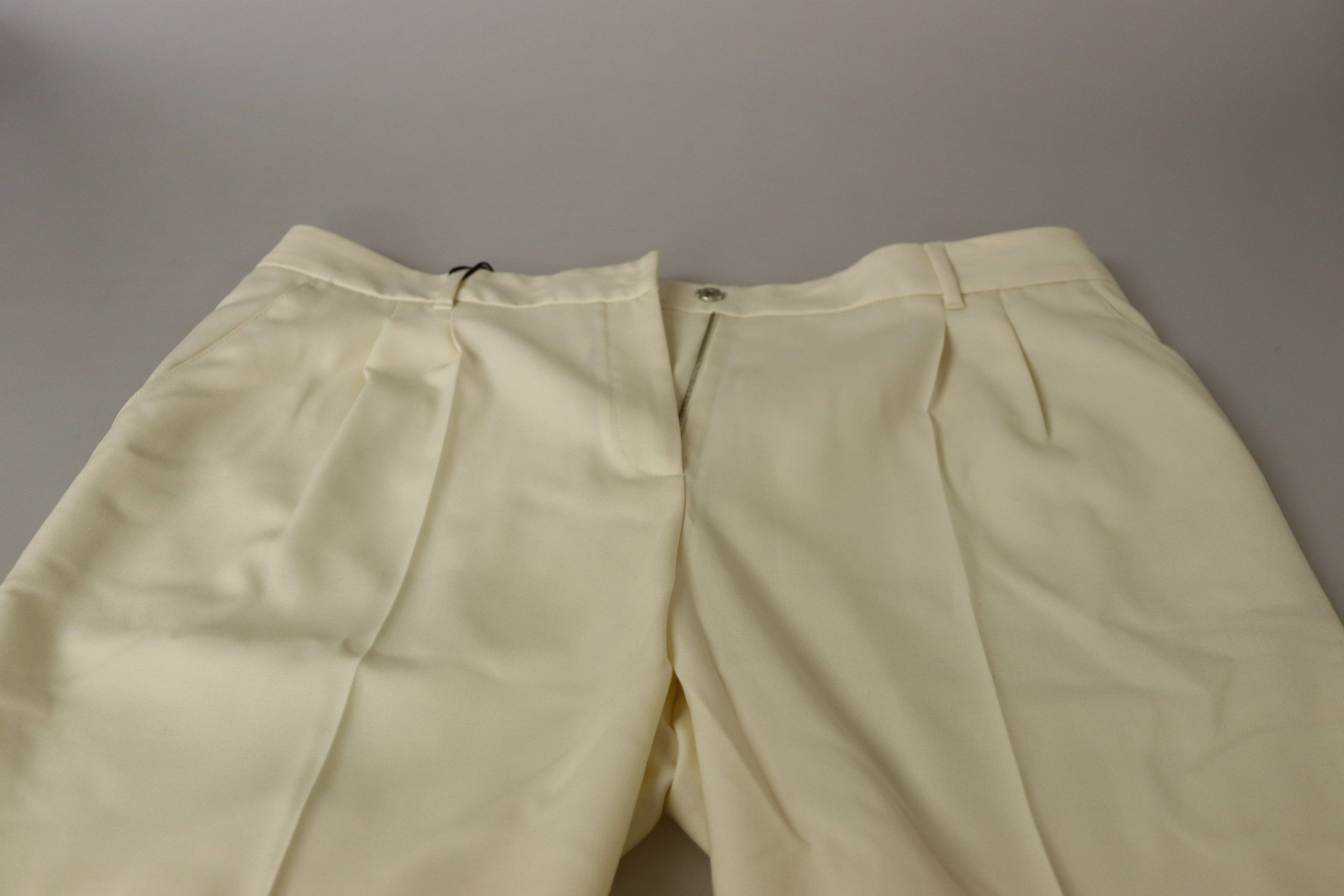 Dolce &amp; Gabbana Elegante elfenbeinfarbene Wollhose mit hoher Taille