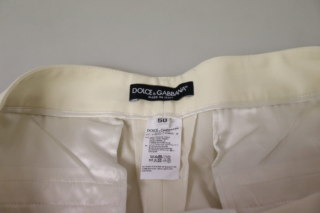 Dolce &amp; Gabbana Elegante elfenbeinfarbene Wollhose mit hoher Taille