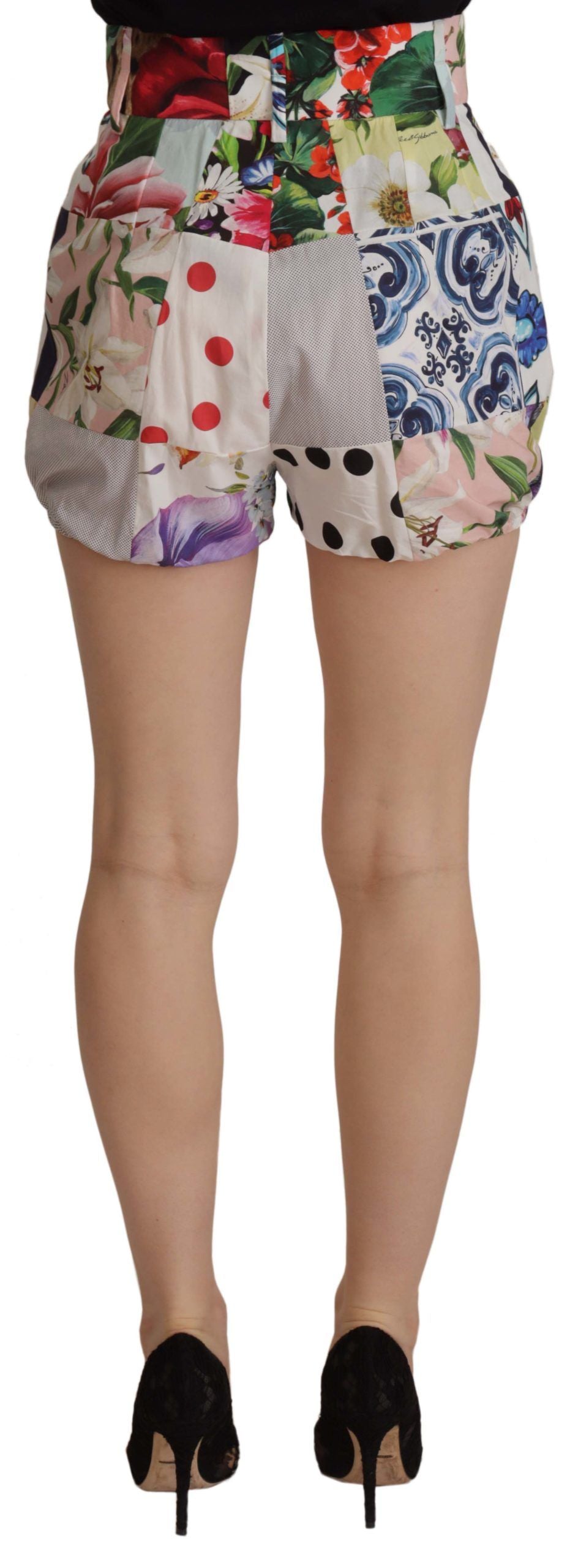 Dolce &amp; Gabbana Patchwork-Designer-Shorts mit hoher Taille