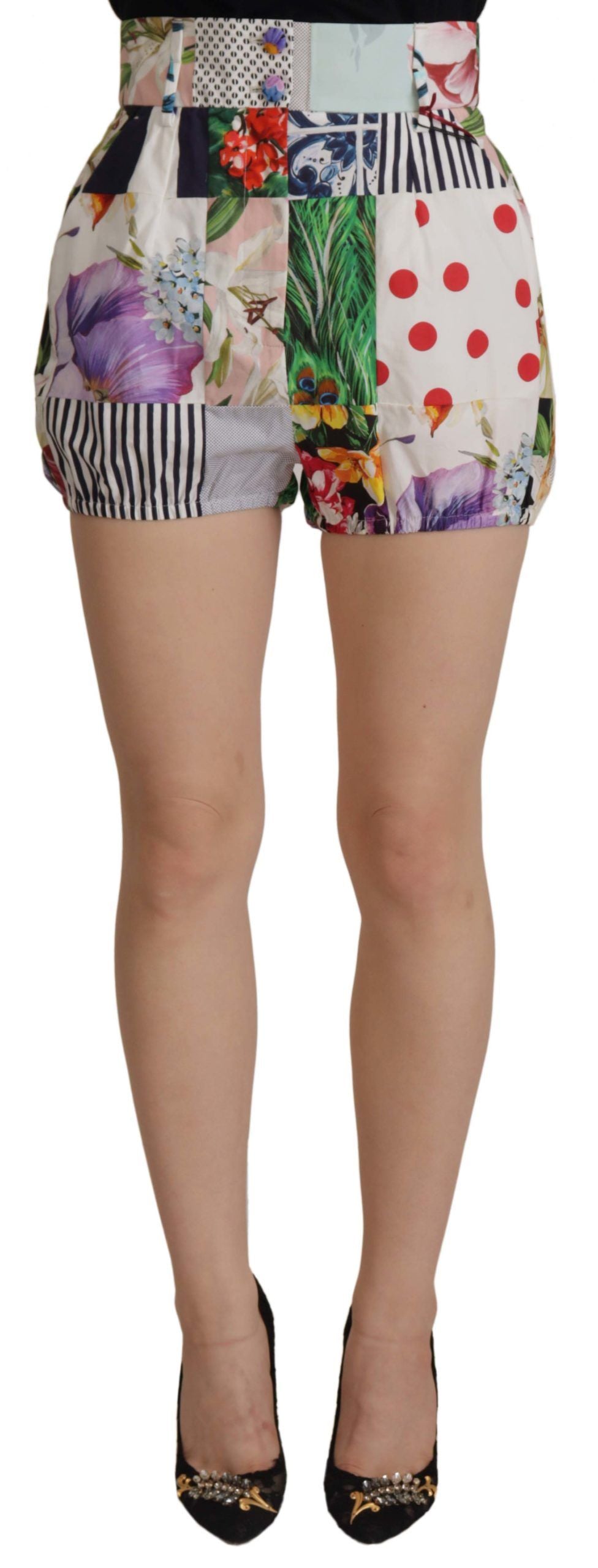 Dolce &amp; Gabbana Patchwork-Designer-Shorts mit hoher Taille