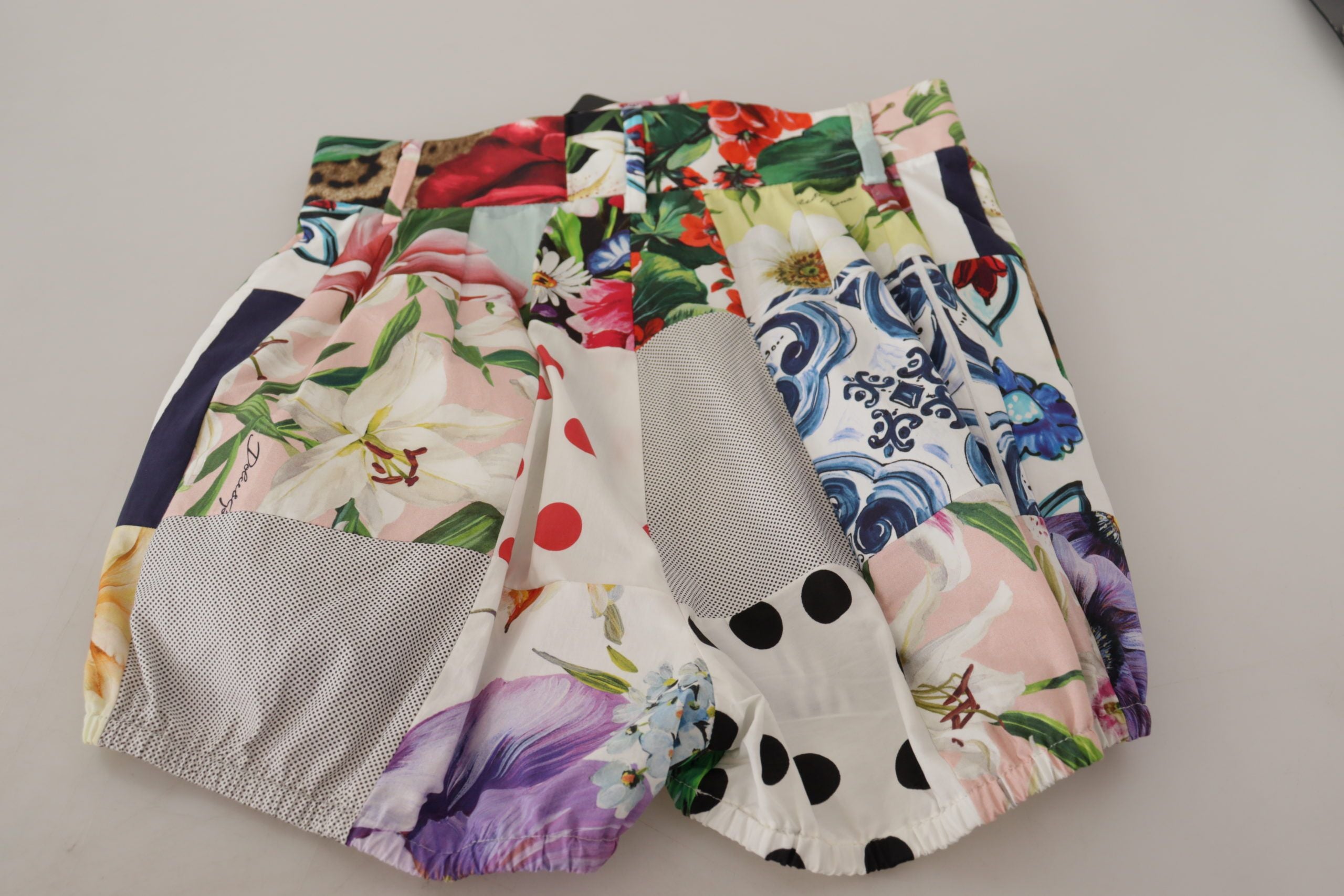 Dolce &amp; Gabbana Patchwork-Designer-Shorts mit hoher Taille