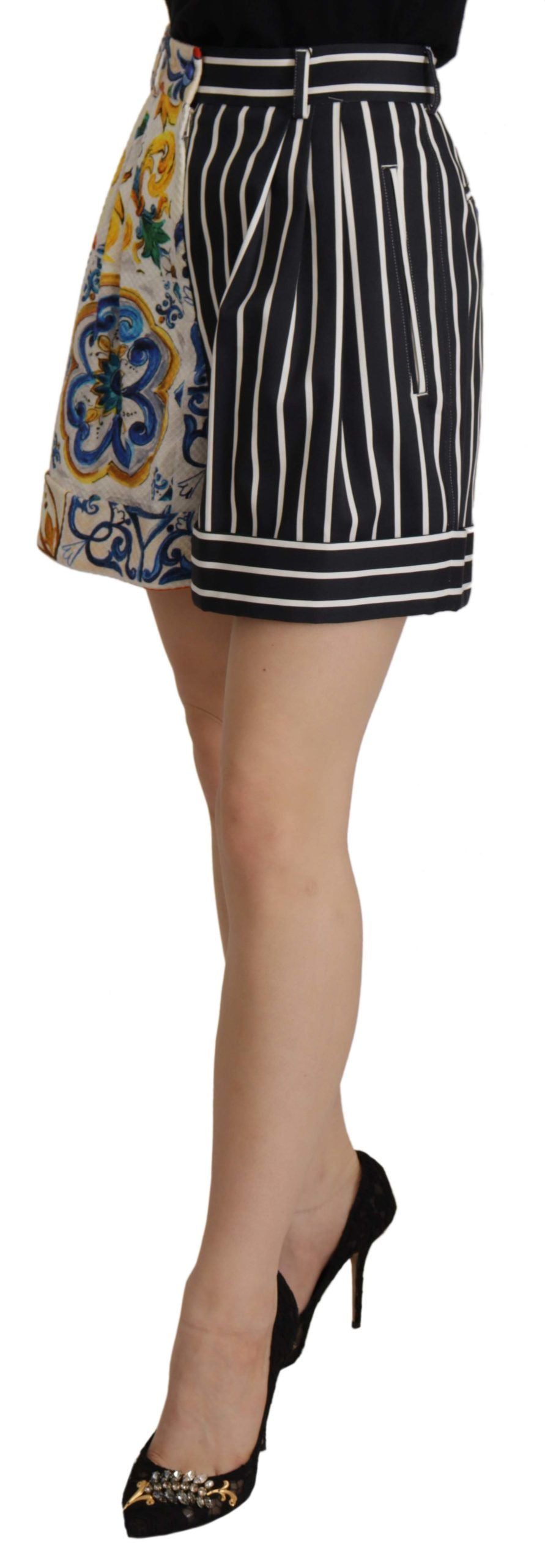 Dolce &amp; Gabbana Majolica Designer-Bermudashorts mit hoher Taille