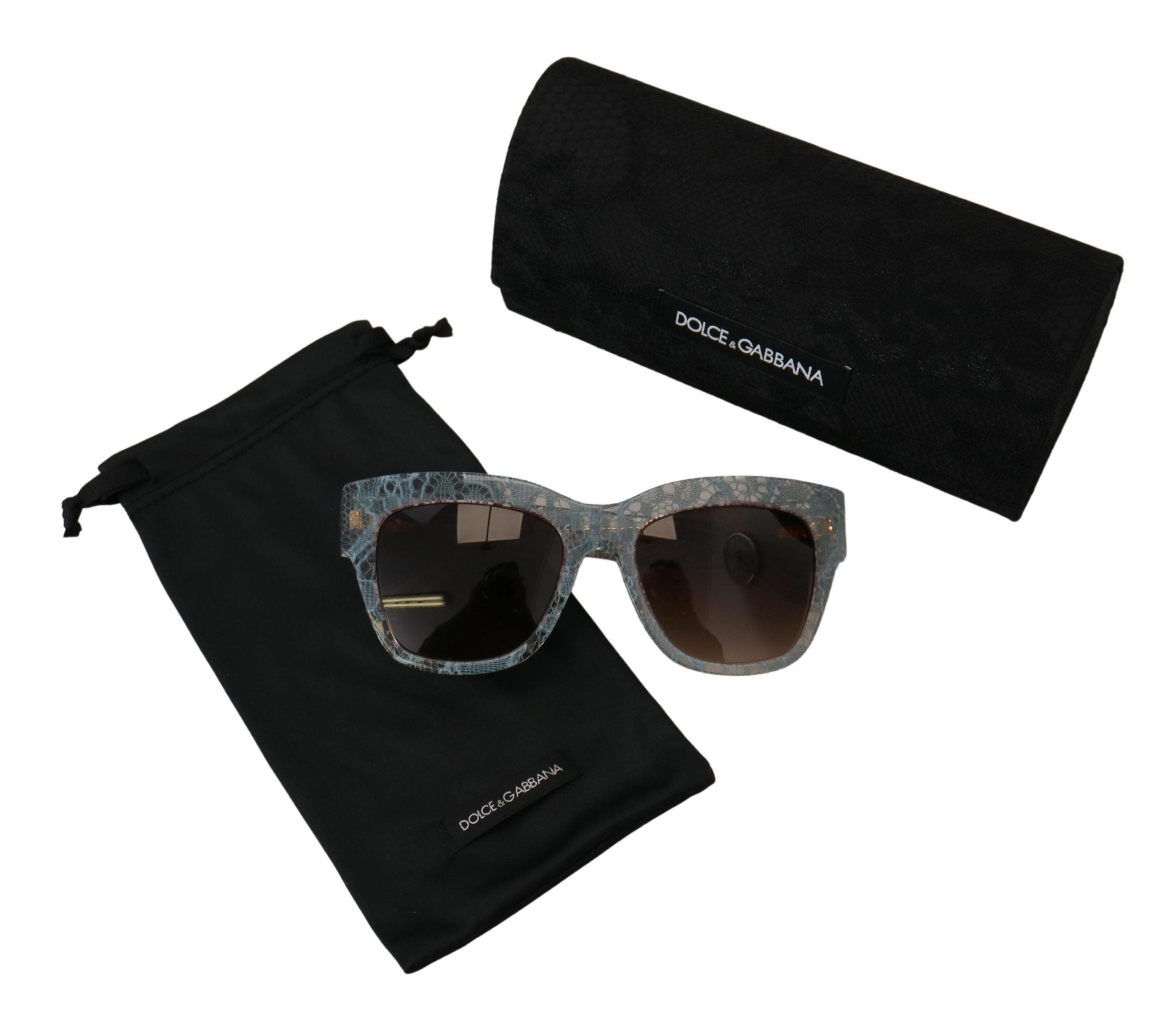 Dolce &amp; Gabbana Elegante blaue Sonnenbrille mit Spitzendetail