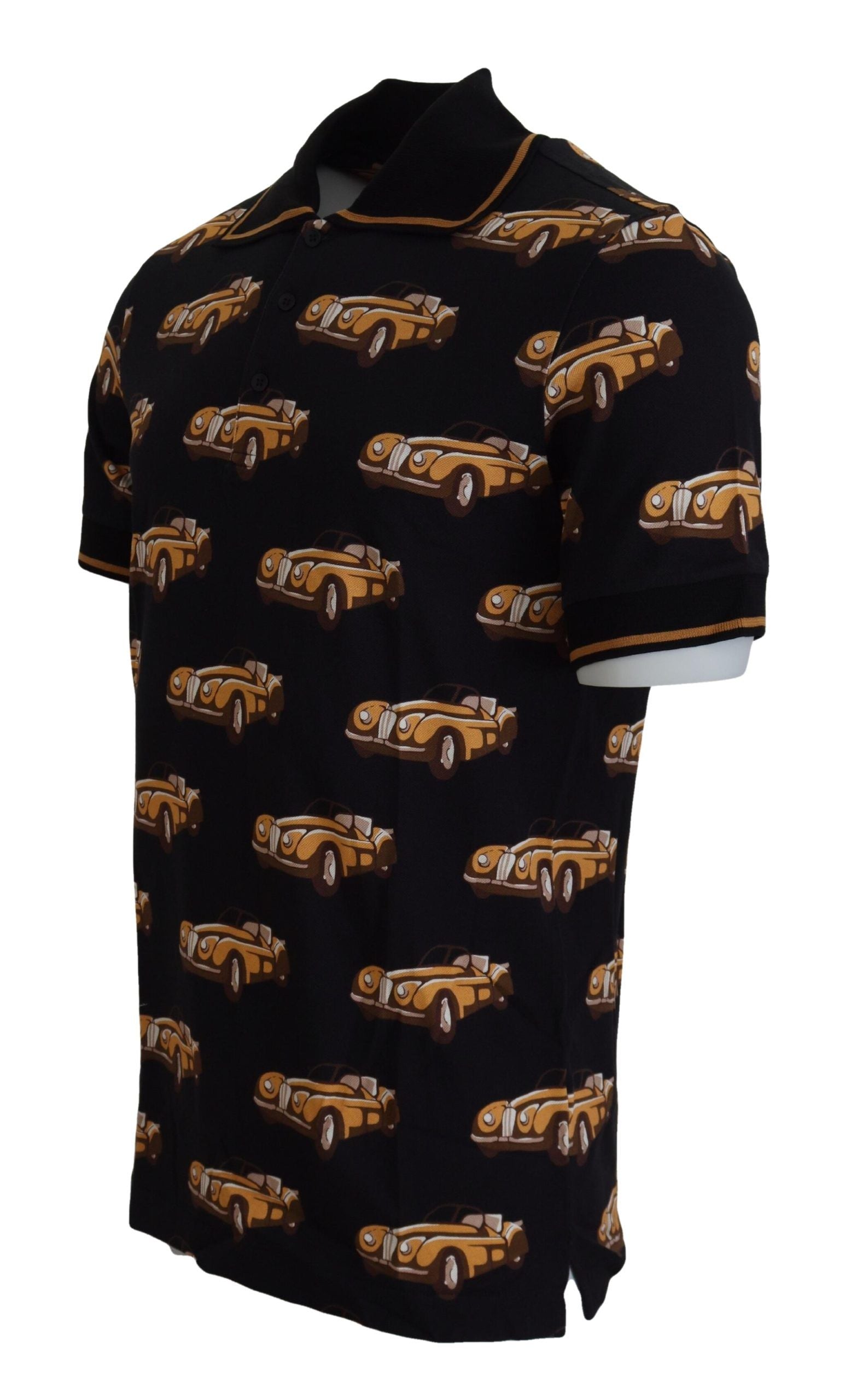 Dolce &amp; Gabbana – Elegantes Polo-T-Shirt mit Auto-Print in Schwarz