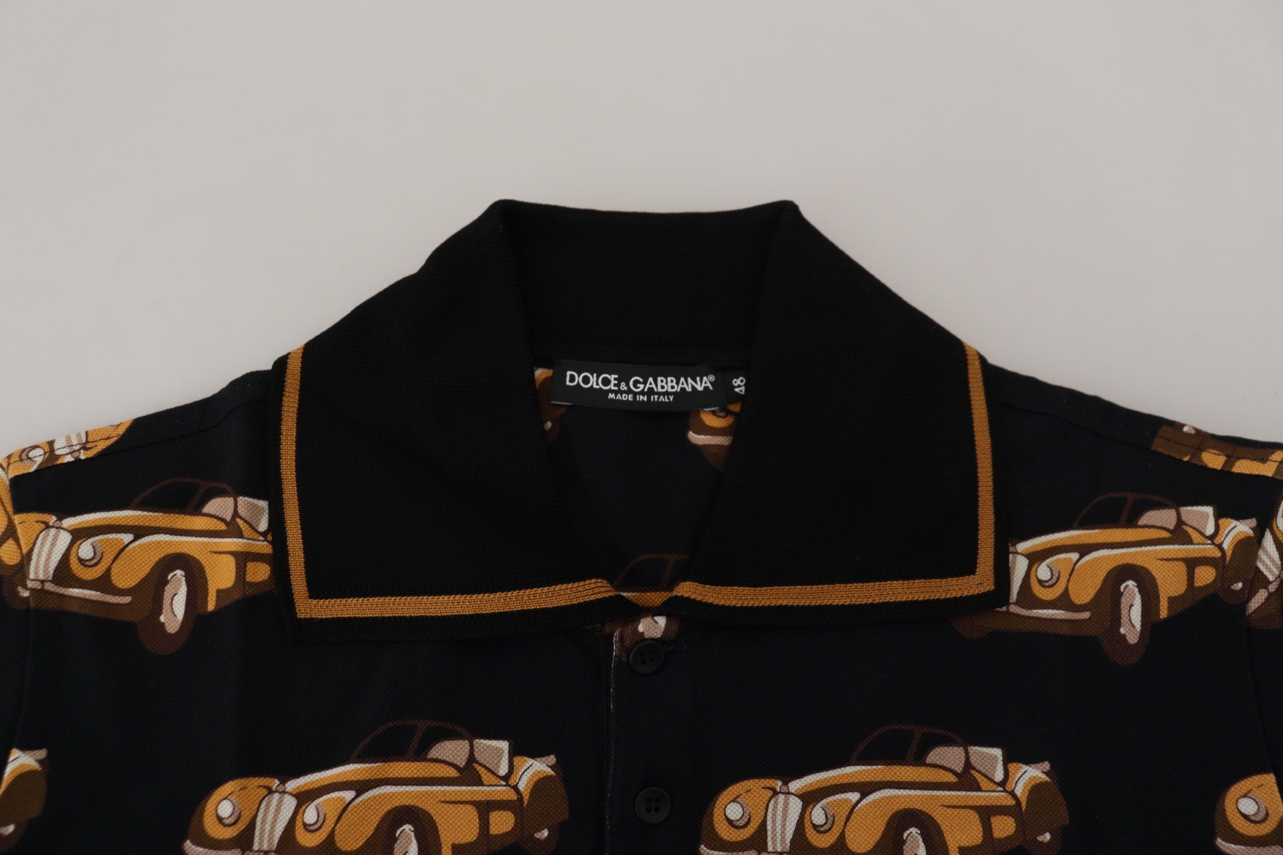 Dolce &amp; Gabbana – Elegantes Polo-T-Shirt mit Auto-Print in Schwarz