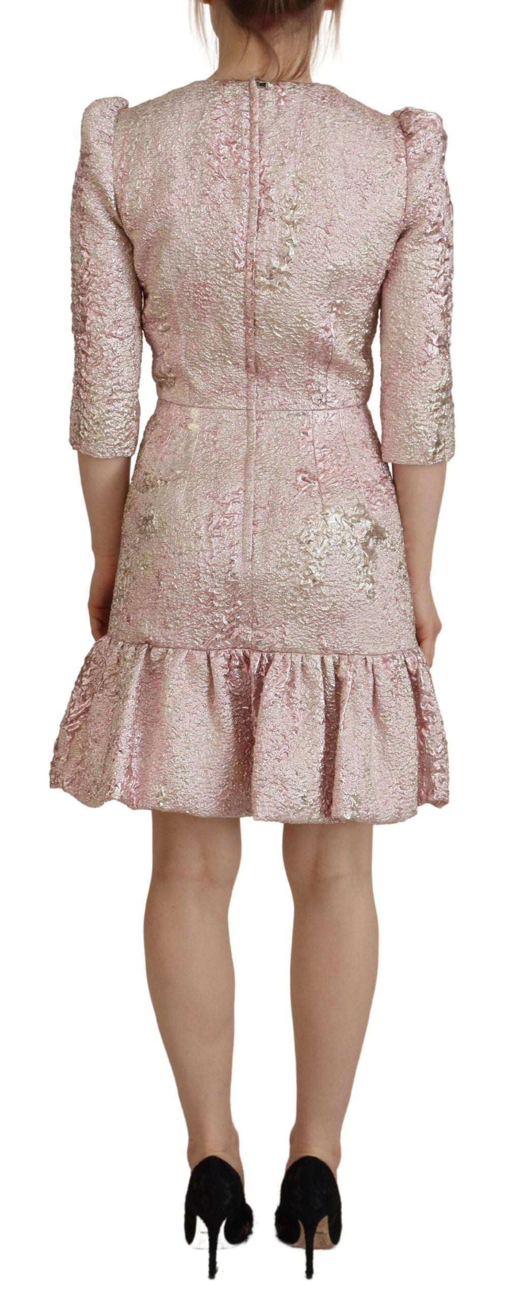Dolce &amp; Gabbana – Rosa Jaquard-Midikleid mit 3/4-Ärmeln