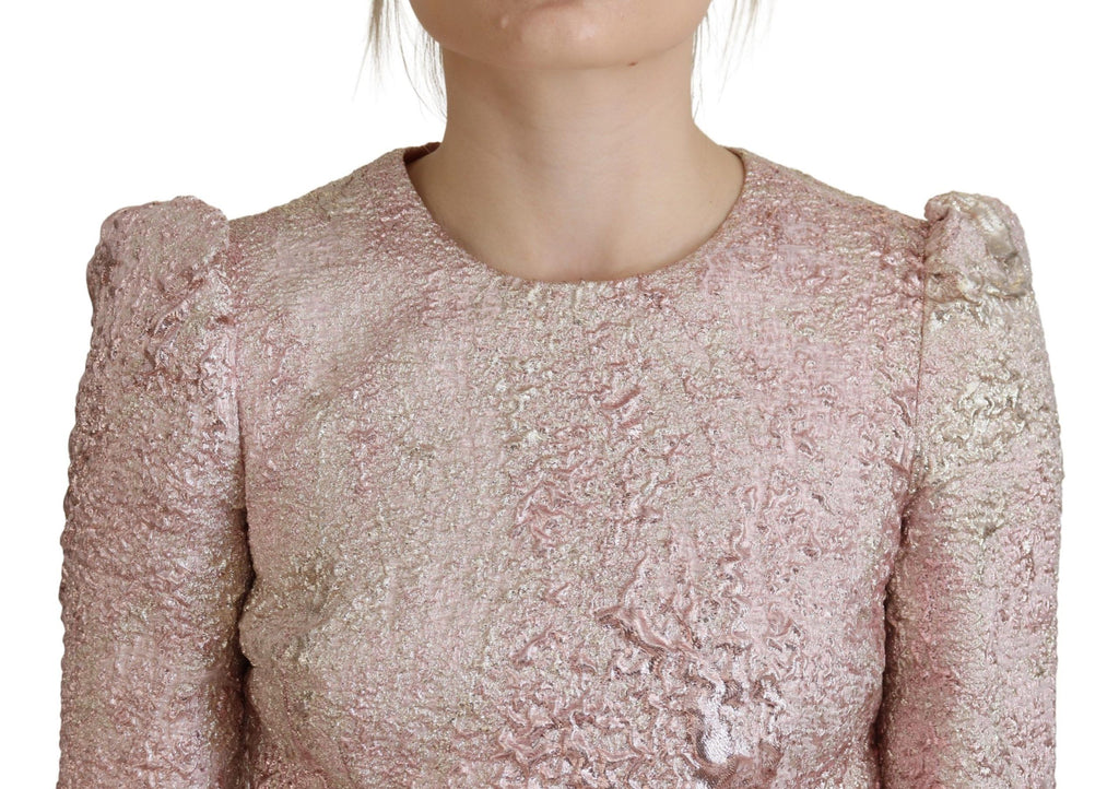 Dolce &amp; Gabbana – Rosa Jaquard-Midikleid mit 3/4-Ärmeln