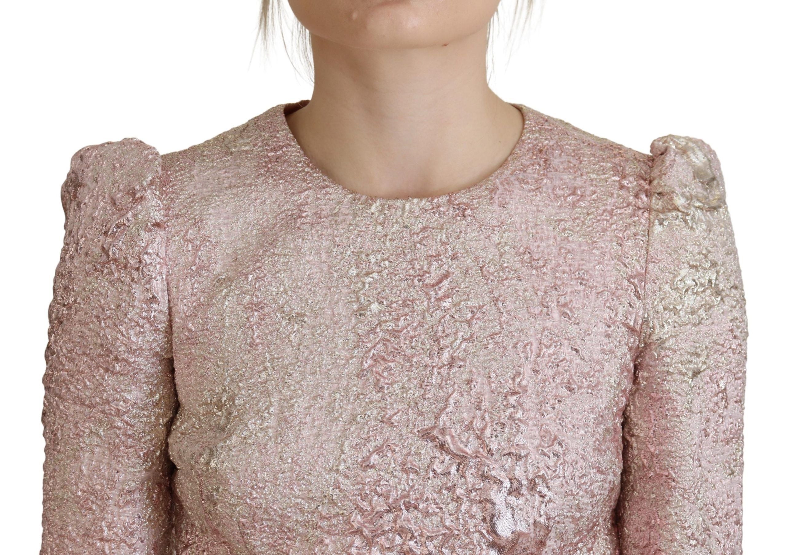 Dolce &amp; Gabbana – Rosa Jaquard-Midikleid mit 3/4-Ärmeln