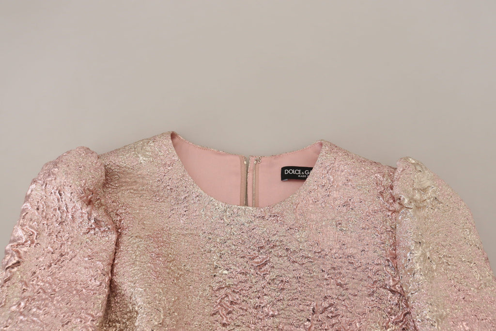 Dolce &amp; Gabbana – Rosa Jaquard-Midikleid mit 3/4-Ärmeln