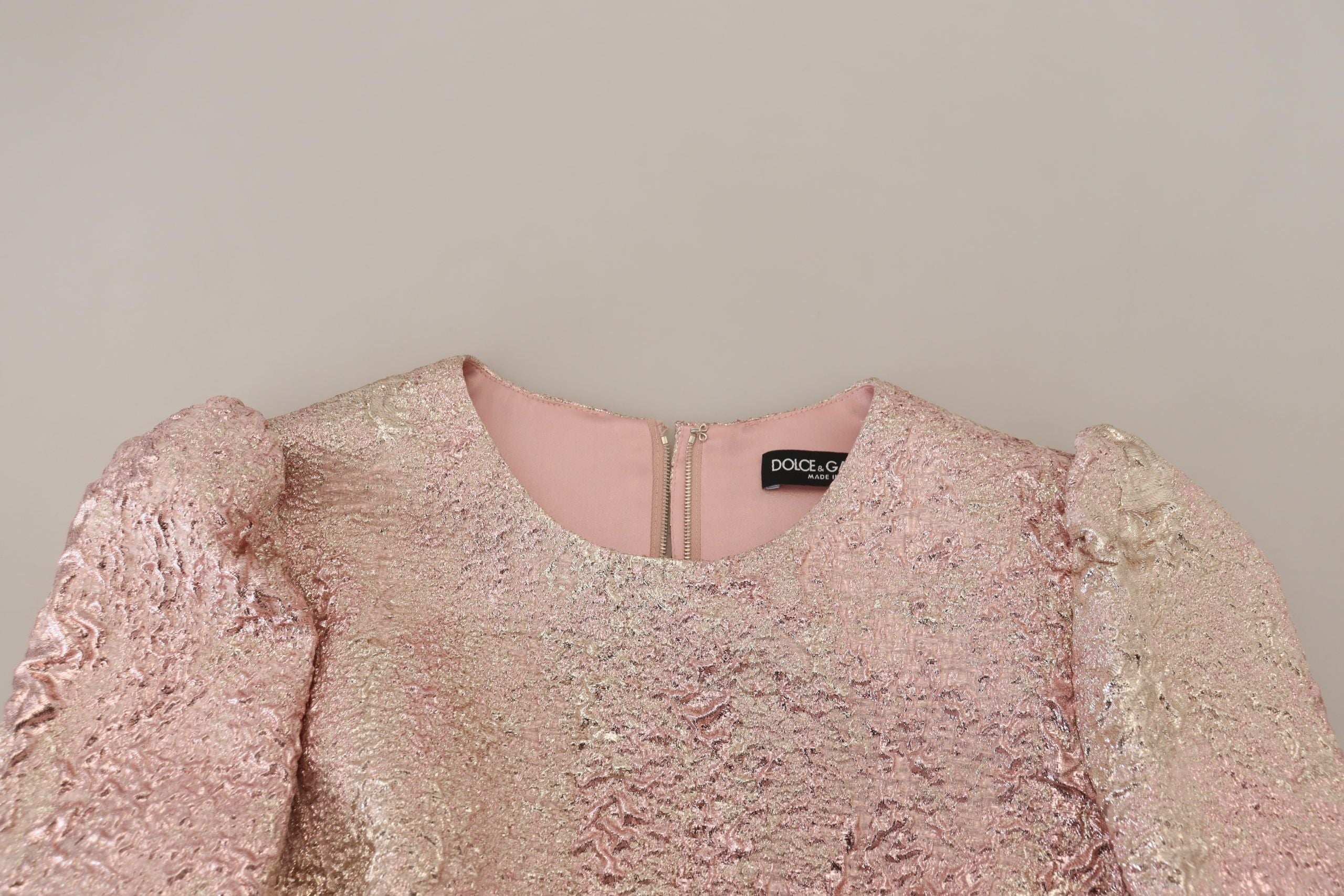 Dolce &amp; Gabbana – Rosa Jaquard-Midikleid mit 3/4-Ärmeln