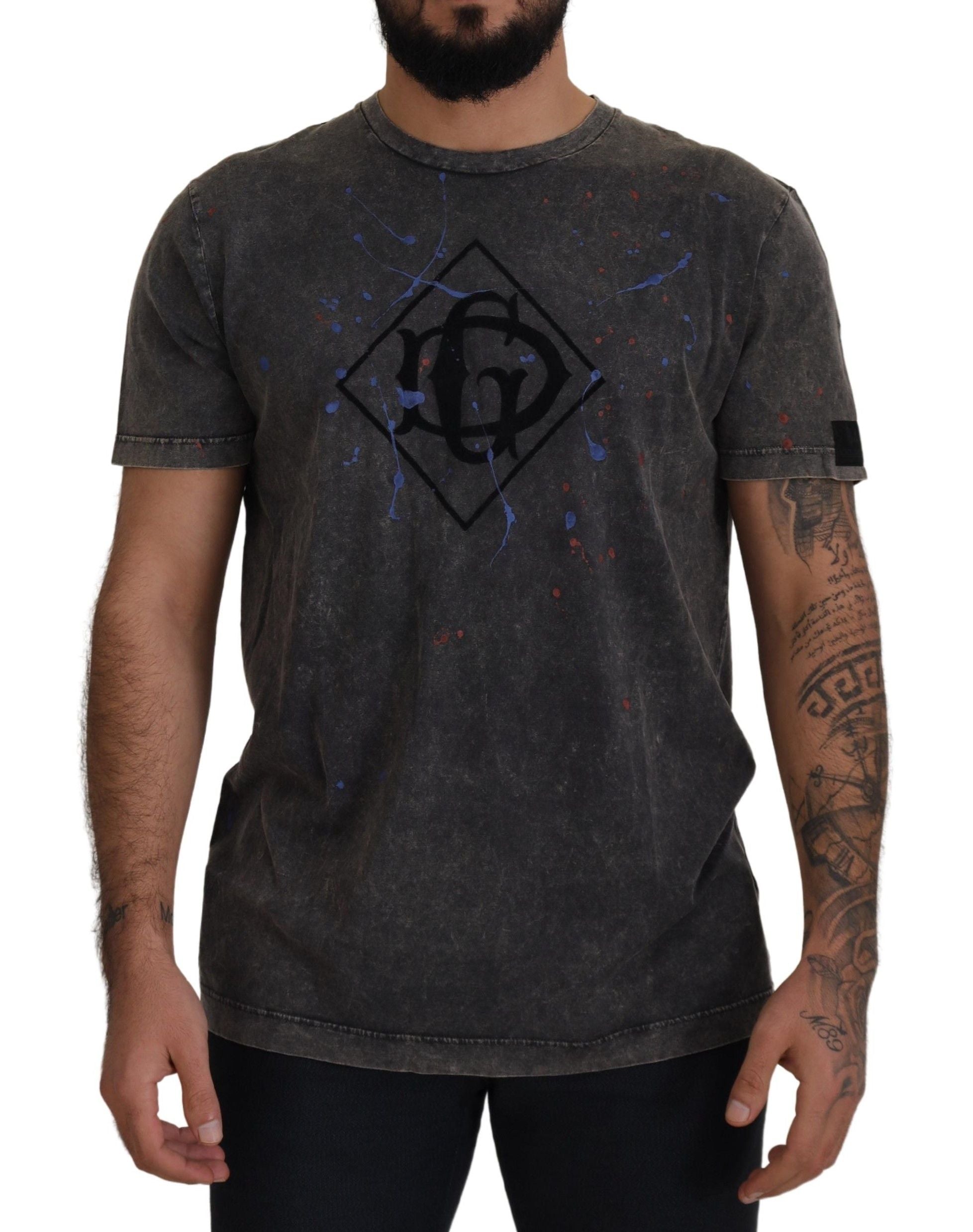 Dolce &amp; Gabbana – Elegance – Graues Baumwoll-T-Shirt mit verfärbtem DG-Logo