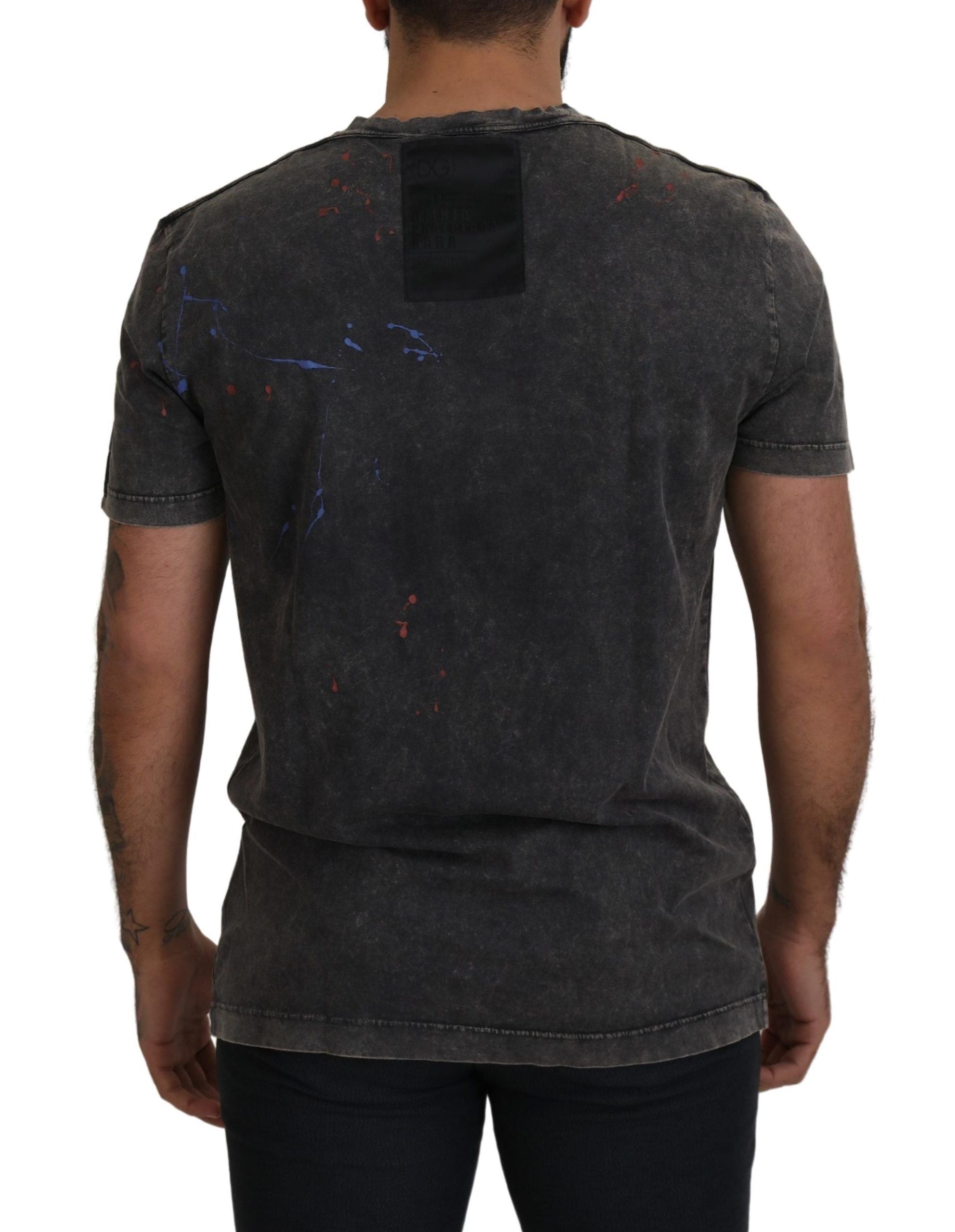 Dolce &amp; Gabbana – Elegance – Graues Baumwoll-T-Shirt mit verfärbtem DG-Logo