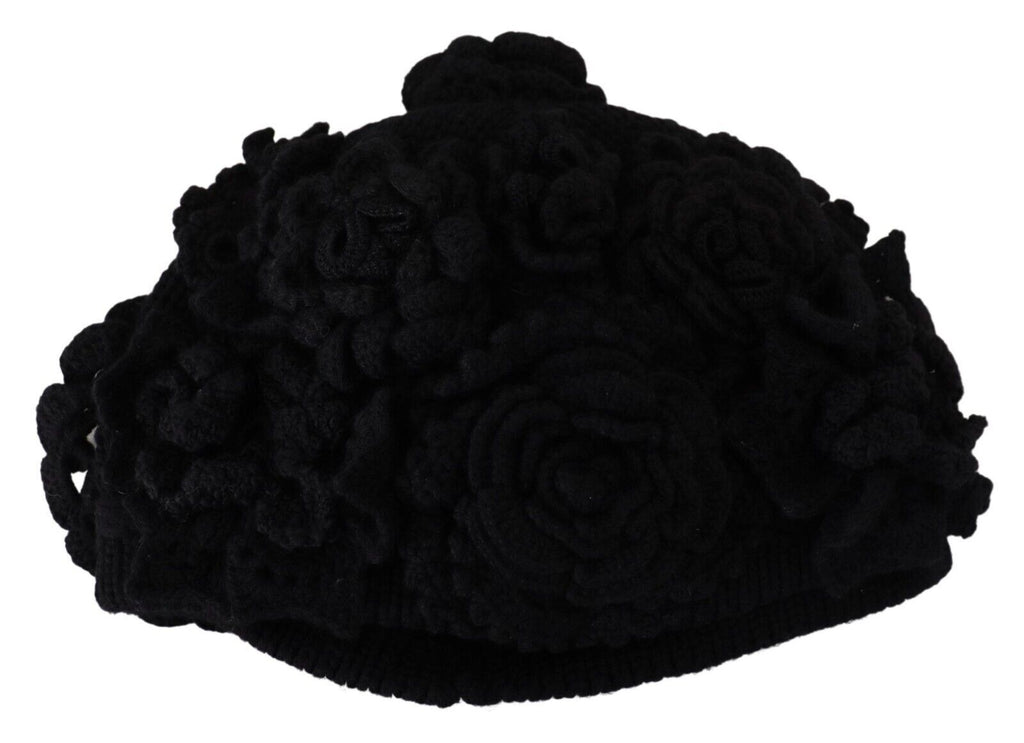 Dolce &amp; Gabbana Elegante schwarze Beanie-Mütze aus Schurwolle