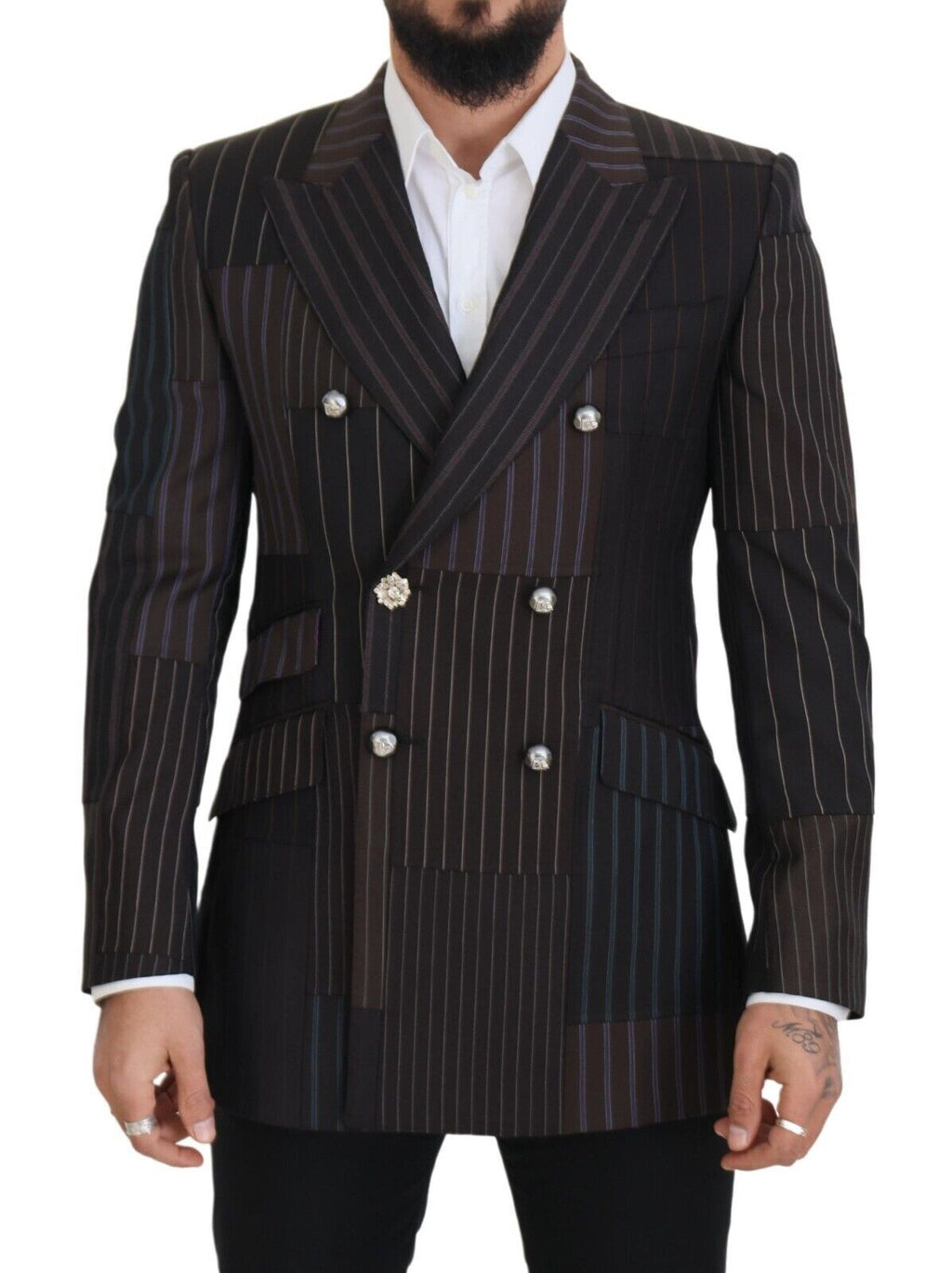 Dolce &amp; Gabbana, mehrfarbiger Slim-Fit-Blazer aus Woll-Seiden-Mischung