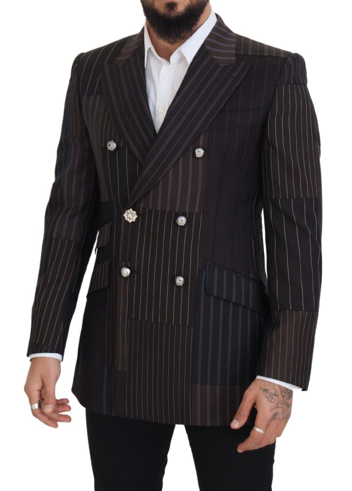 Dolce &amp; Gabbana, mehrfarbiger Slim-Fit-Blazer aus Woll-Seiden-Mischung