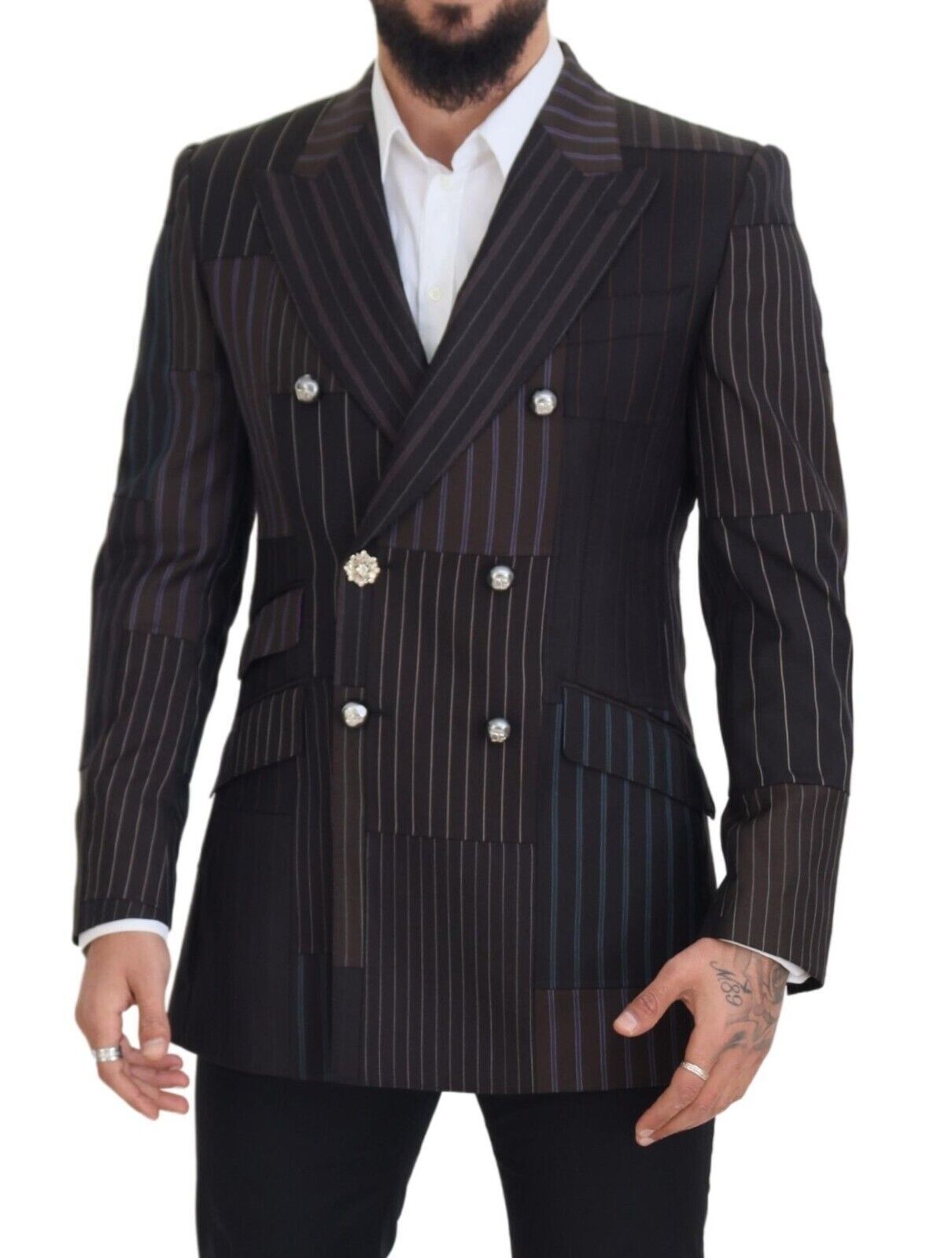 Dolce &amp; Gabbana, mehrfarbiger Slim-Fit-Blazer aus Woll-Seiden-Mischung