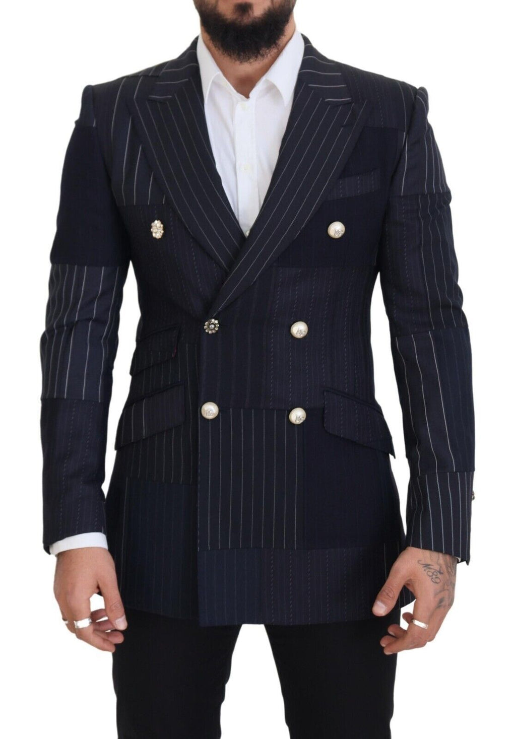 Dolce &amp; Gabbana – Marineblauer, zweireihiger Slim-Fit-Blazer