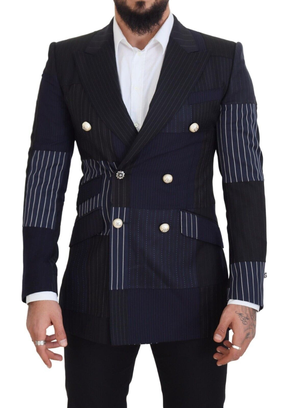 Dolce &amp; Gabbana Eleganter, marineblauer, zweireihiger Wollblazer