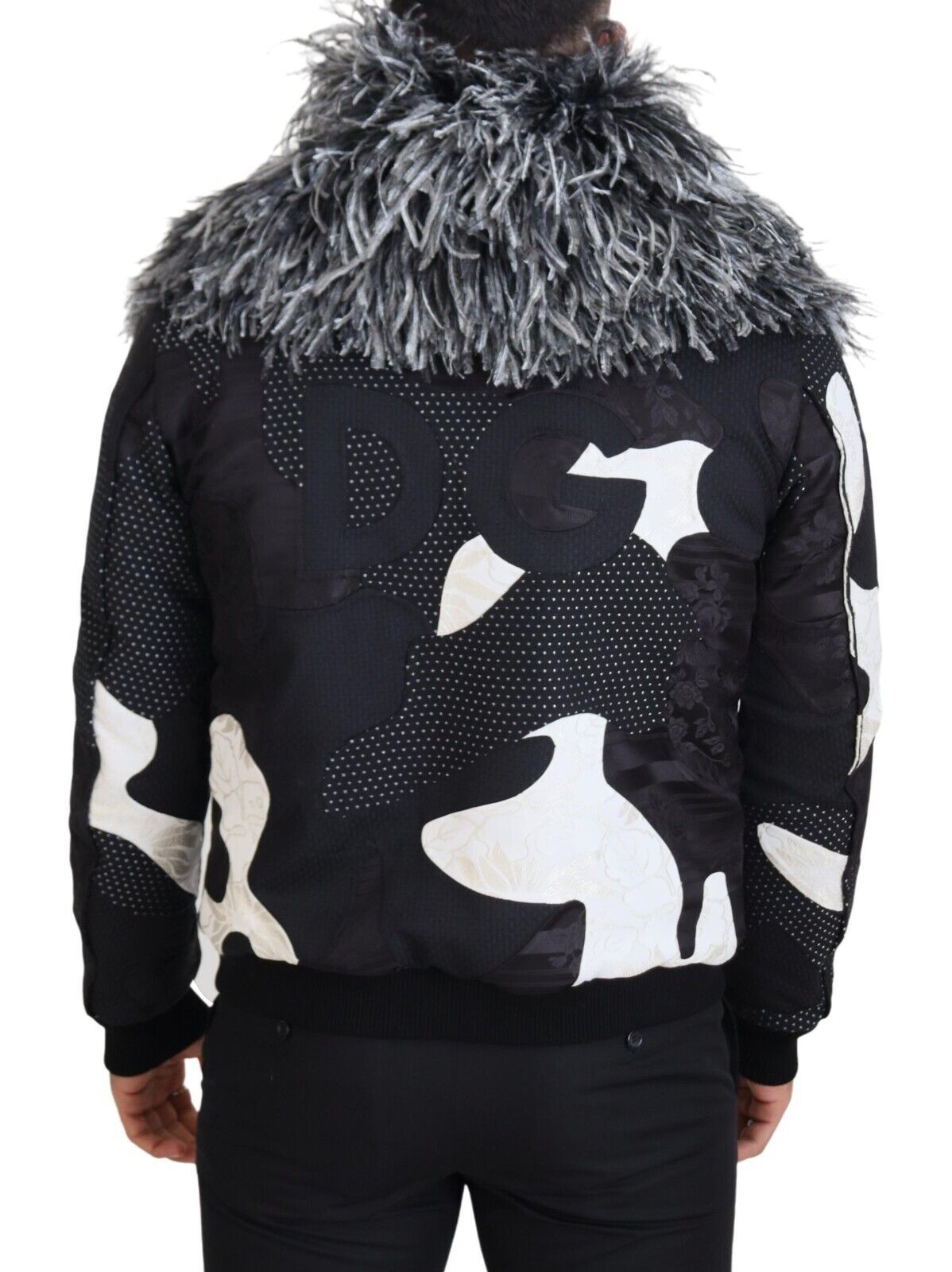 Dolce &amp; Gabbana – Elegante Shearling-Reißverschlussjacke in Schwarz und Weiß