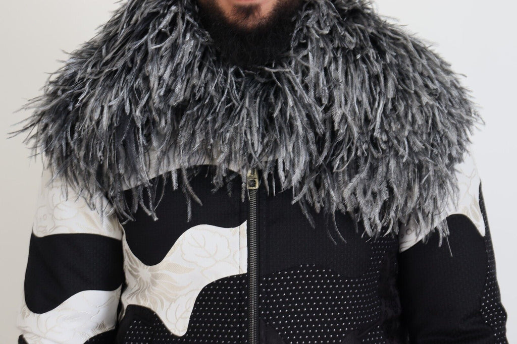 Dolce &amp; Gabbana – Elegante Shearling-Reißverschlussjacke in Schwarz und Weiß