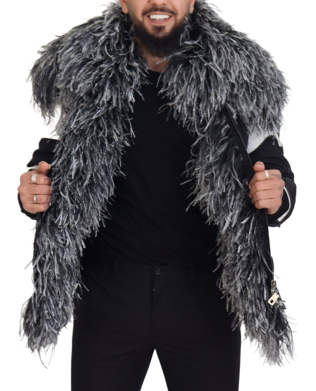 Dolce &amp; Gabbana – Elegante Shearling-Reißverschlussjacke in Schwarz und Weiß