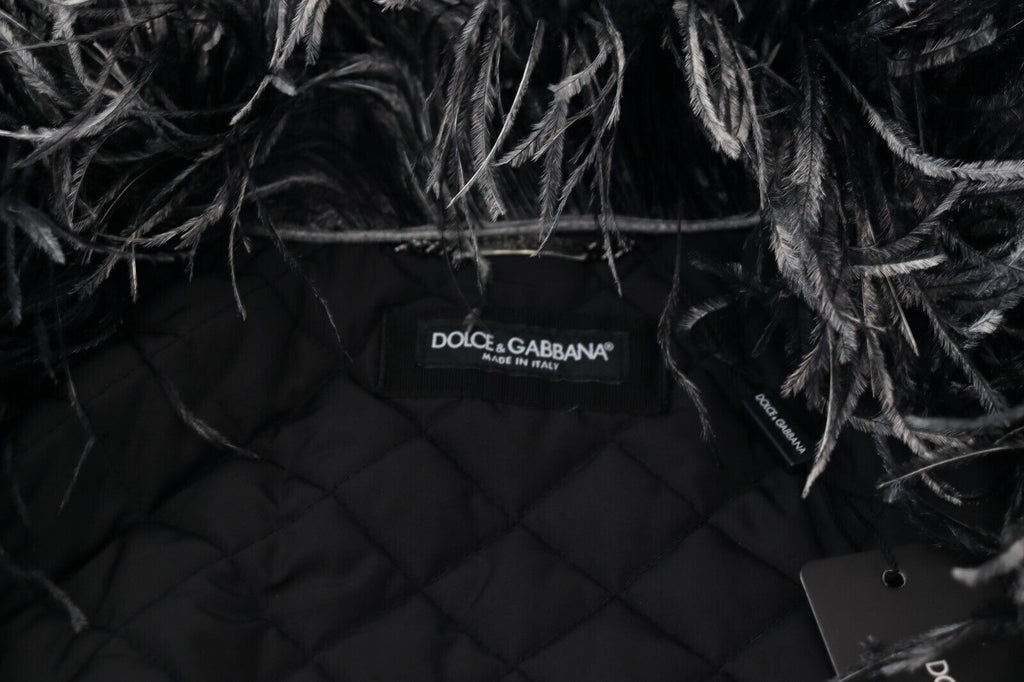 Dolce &amp; Gabbana – Elegante Shearling-Reißverschlussjacke in Schwarz und Weiß