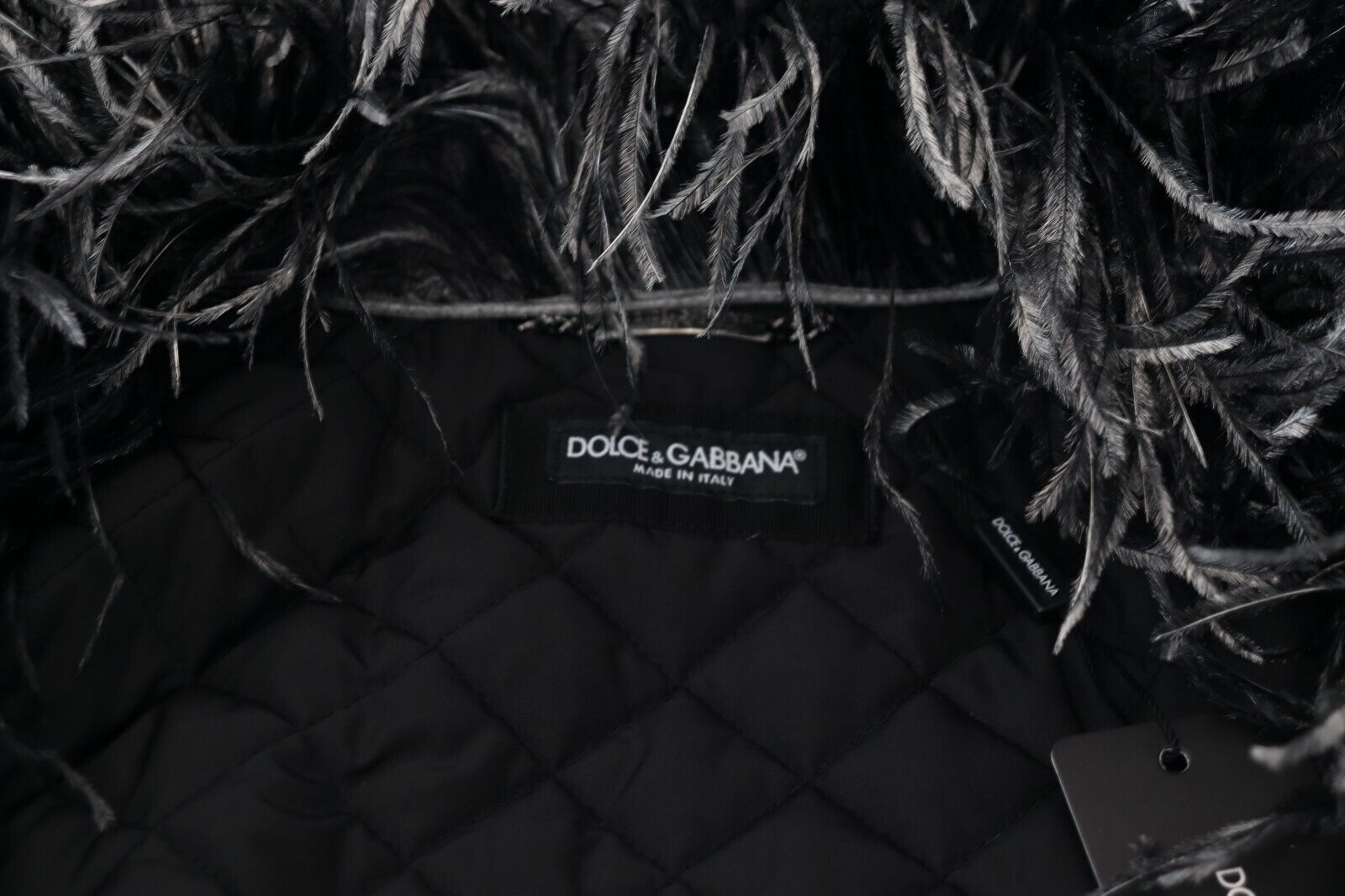 Dolce &amp; Gabbana – Elegante Shearling-Reißverschlussjacke in Schwarz und Weiß