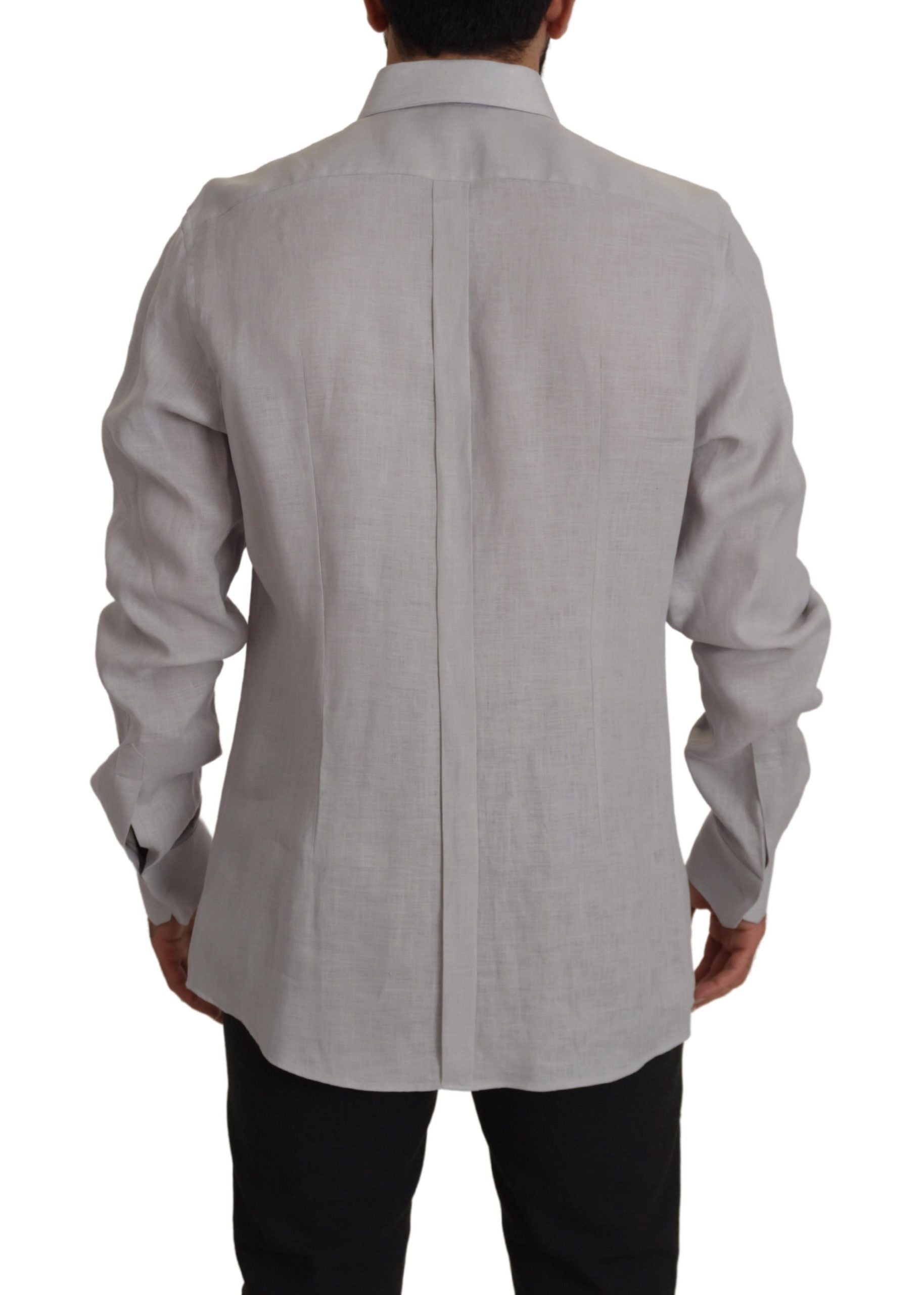 Dolce &amp; Gabbana Elegantes graues Slim Fit Leinenhemd