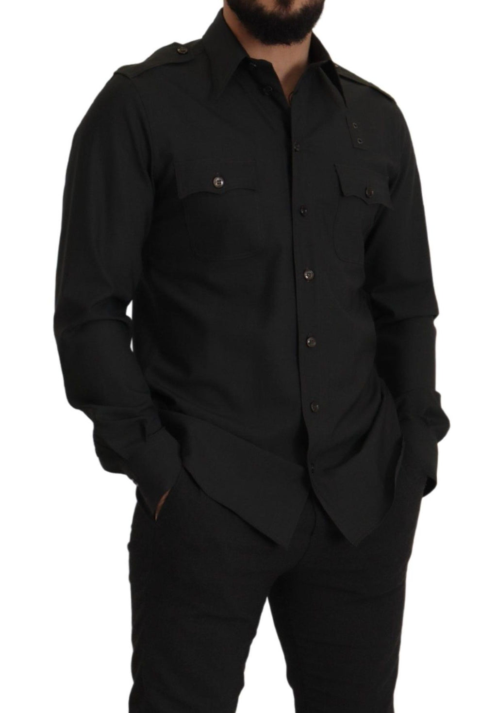 Dolce &amp; Gabbana Elegantes Slim Fit-Hemd aus dunkelgrüner Baumwolle