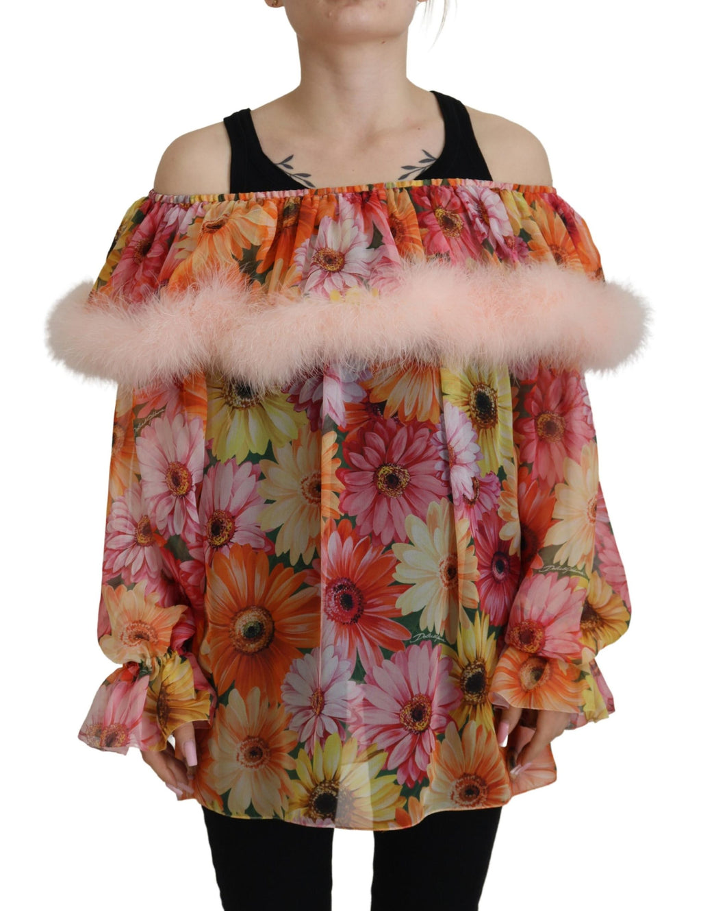 Dolce &amp; Gabbana Elegante schulterfreie Seidenbluse mit Blumenmuster