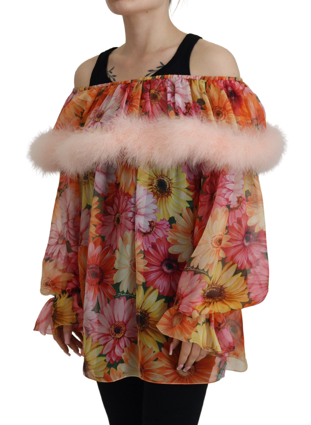 Dolce &amp; Gabbana Elegante schulterfreie Seidenbluse mit Blumenmuster