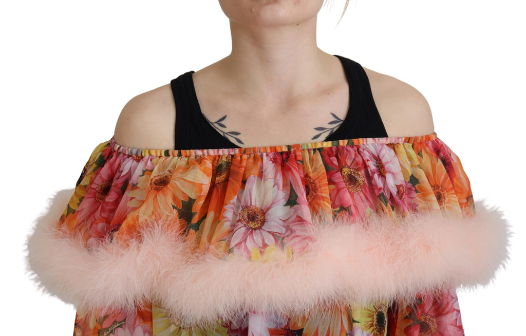 Dolce &amp; Gabbana Elegante schulterfreie Seidenbluse mit Blumenmuster