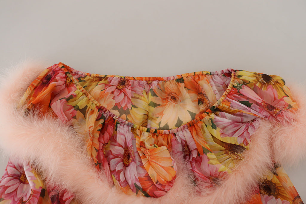 Dolce &amp; Gabbana Elegante schulterfreie Seidenbluse mit Blumenmuster