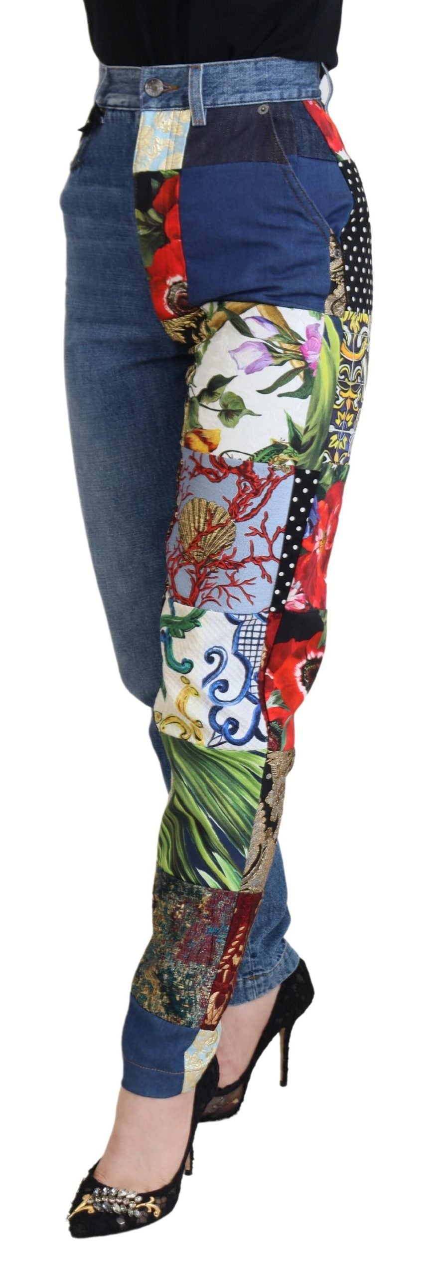 Dolce &amp; Gabbana Patchwork Jacquard Blue Denim Luxusjeans