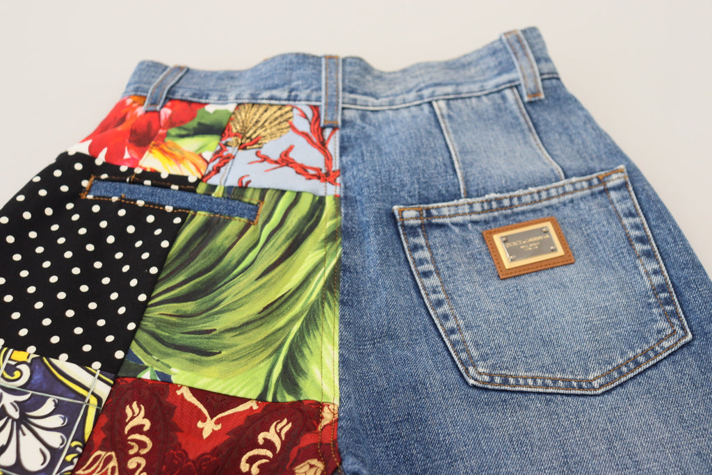 Dolce &amp; Gabbana Patchwork Jacquard Blue Denim Luxusjeans