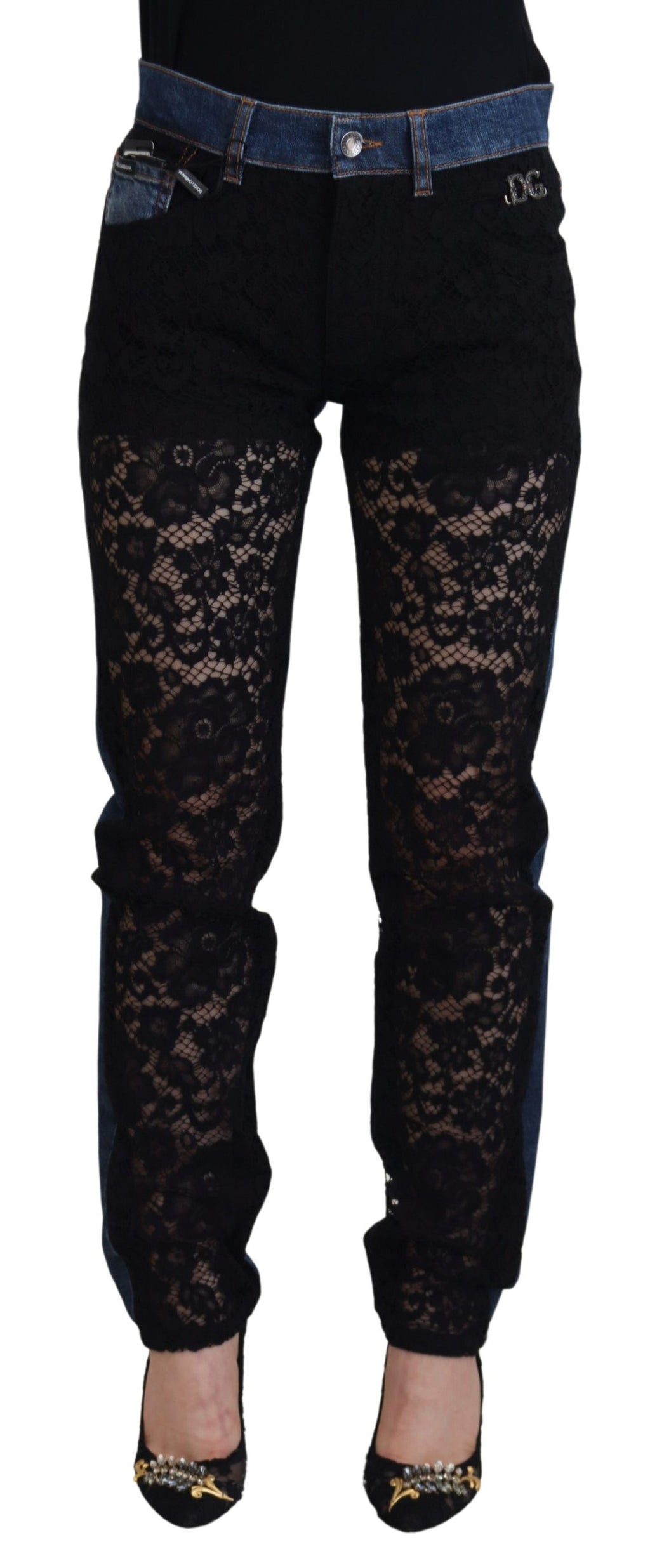 Dolce &amp; Gabbana Eleganter Denim mit floraler Spitze vorne