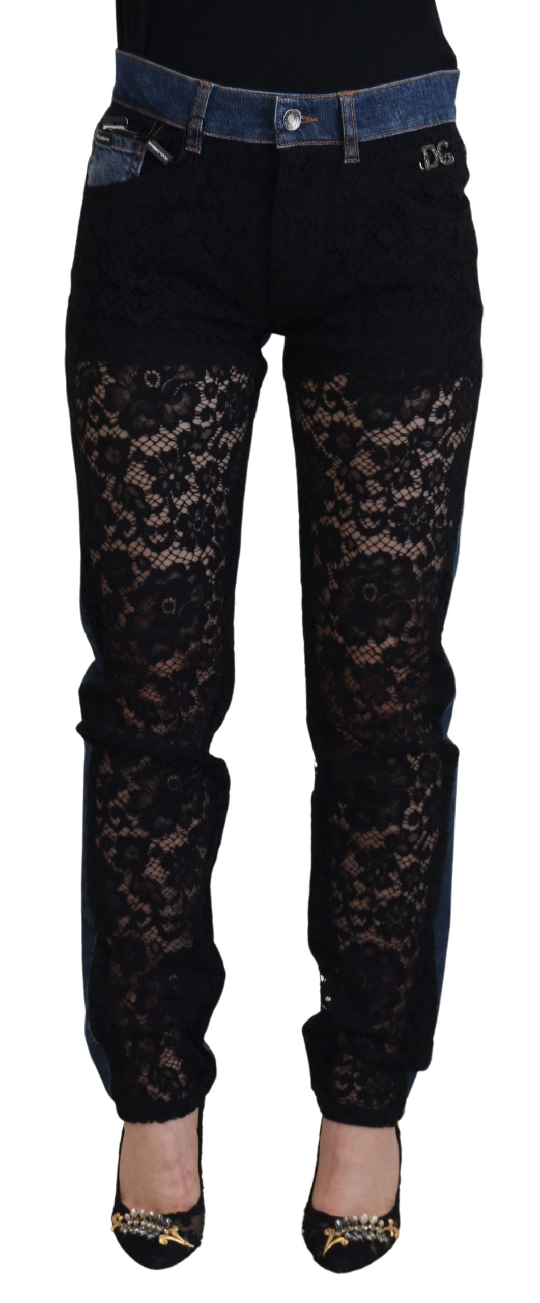 Dolce &amp; Gabbana Eleganter Denim mit floraler Spitze vorne