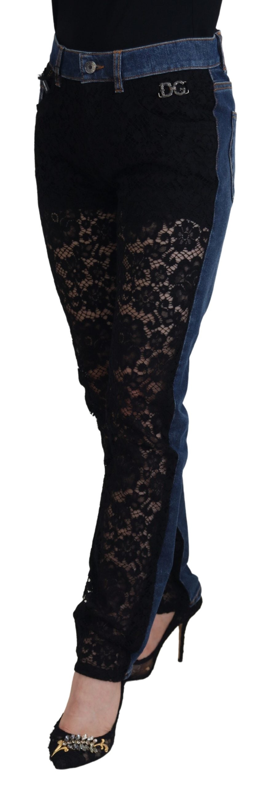 Dolce &amp; Gabbana Eleganter Denim mit floraler Spitze vorne