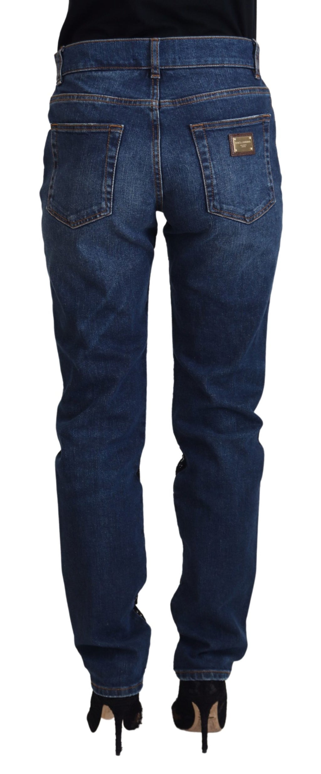 Dolce &amp; Gabbana Eleganter Denim mit floraler Spitze vorne