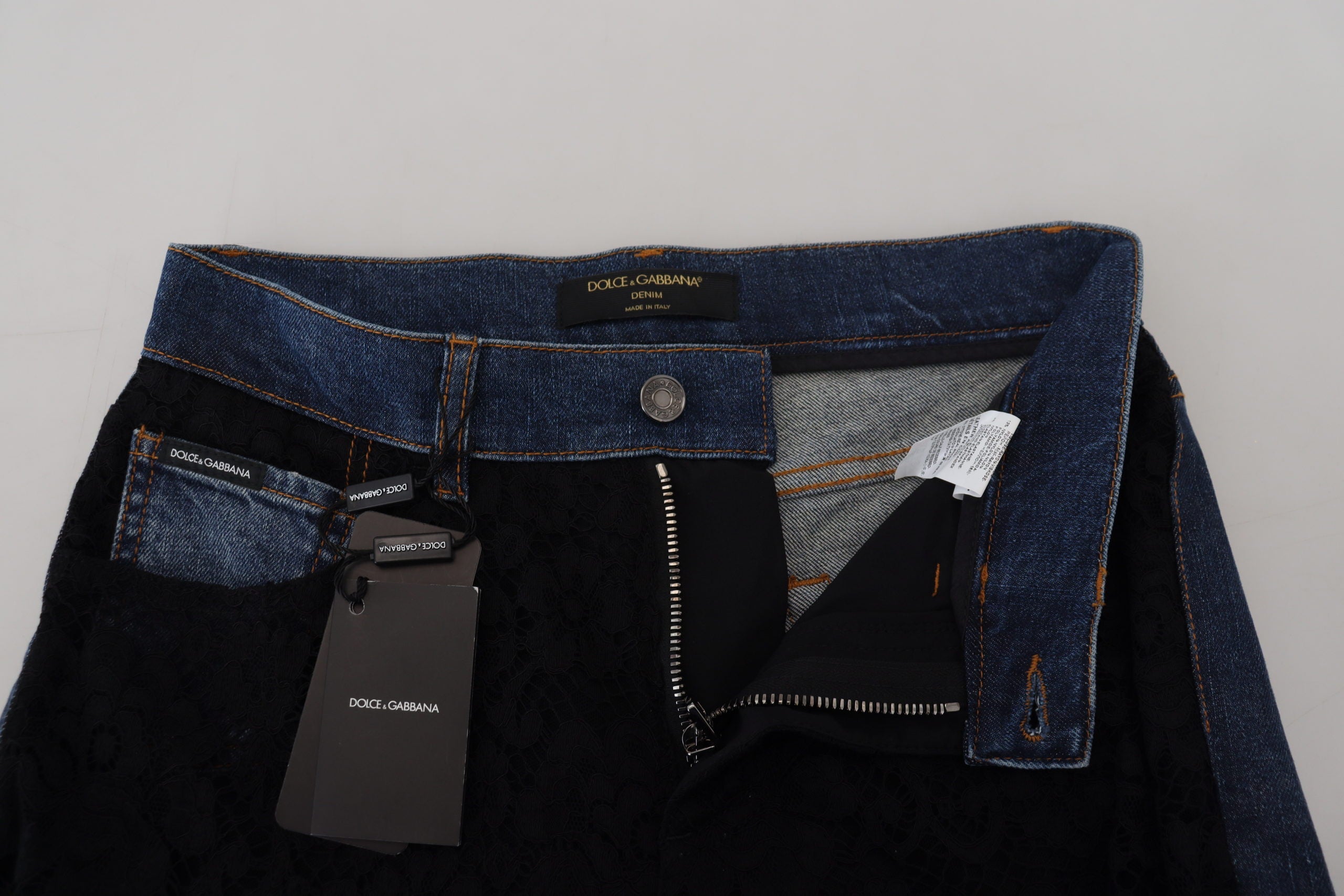 Dolce &amp; Gabbana Eleganter Denim mit floraler Spitze vorne