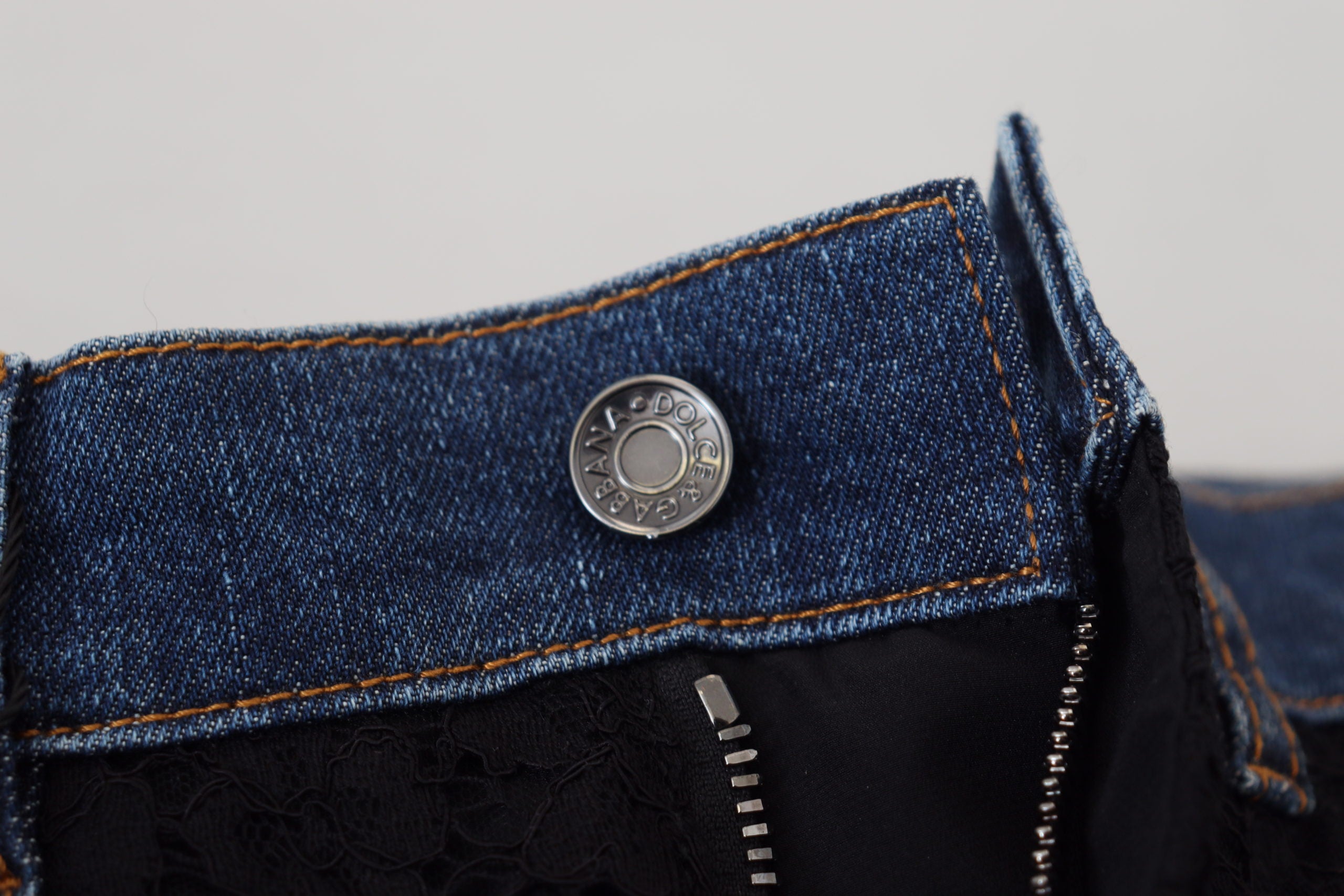 Dolce &amp; Gabbana Eleganter Denim mit floraler Spitze vorne