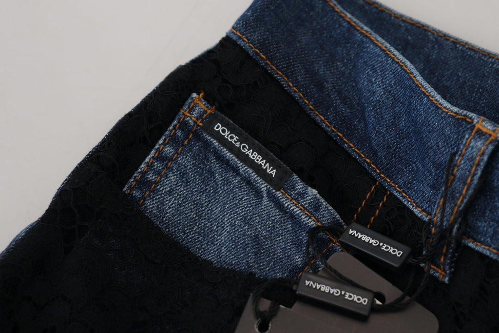 Dolce &amp; Gabbana Eleganter Denim mit floraler Spitze vorne